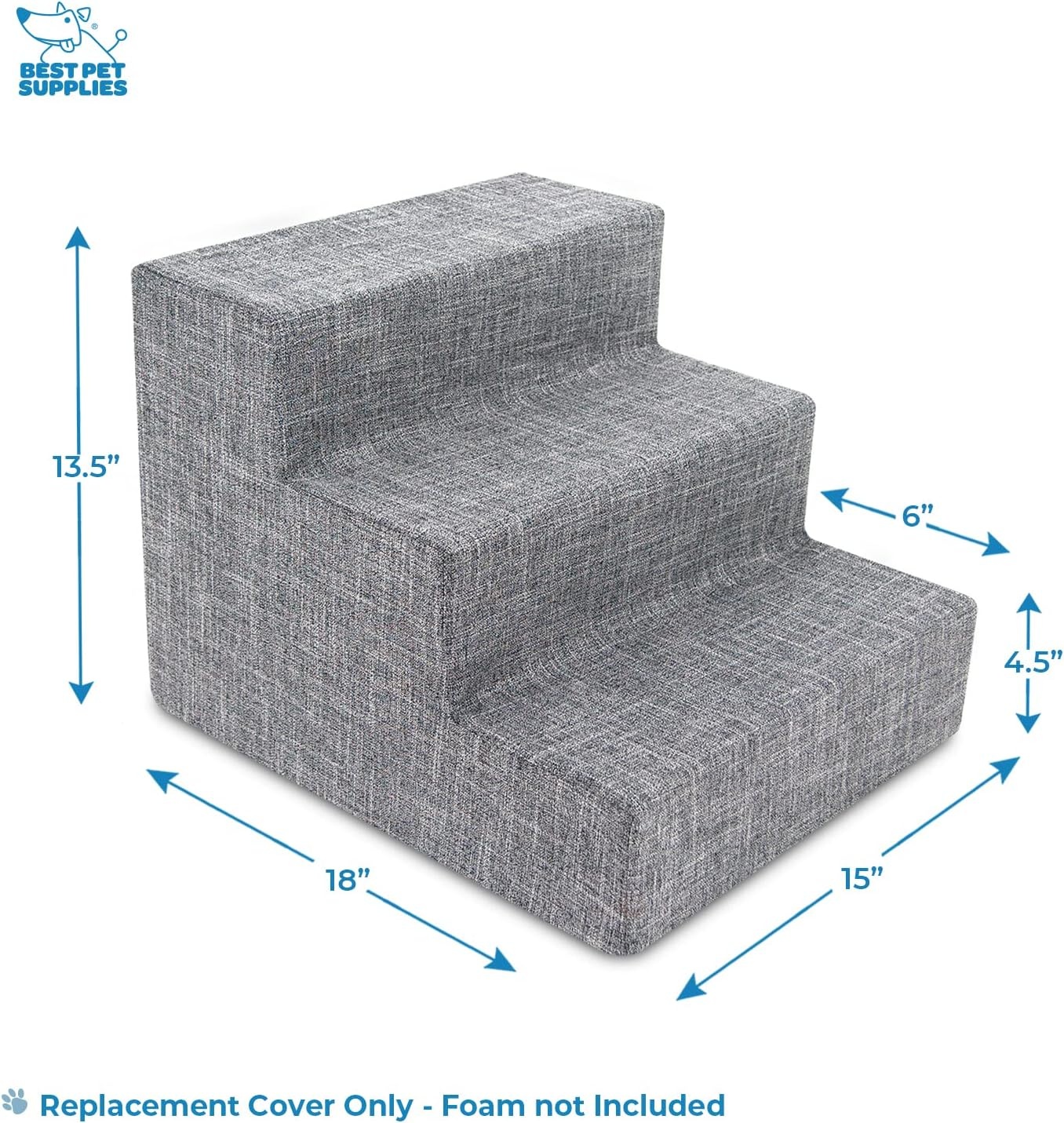 image:imageBest Pet Supplies Foam Pet Steps Cover for Small Dogs and Cats Portable Ramp Stairs for Couch Sofa and High Bed Climbing Cover Only Sand 3Step H 135 Cover OnlyAsh Gray Linen