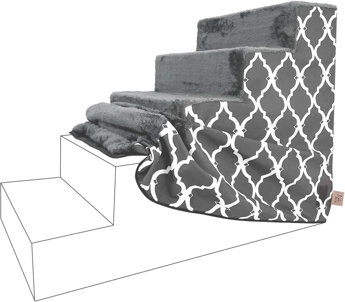 image:imageBest Pet Supplies Foam Pet Steps Cover for Small Dogs and Cats Portable Ramp Stairs for Couch Sofa and High Bed Climbing Cover Only Sand 3Step H 135 Cover OnlyGray Lattice