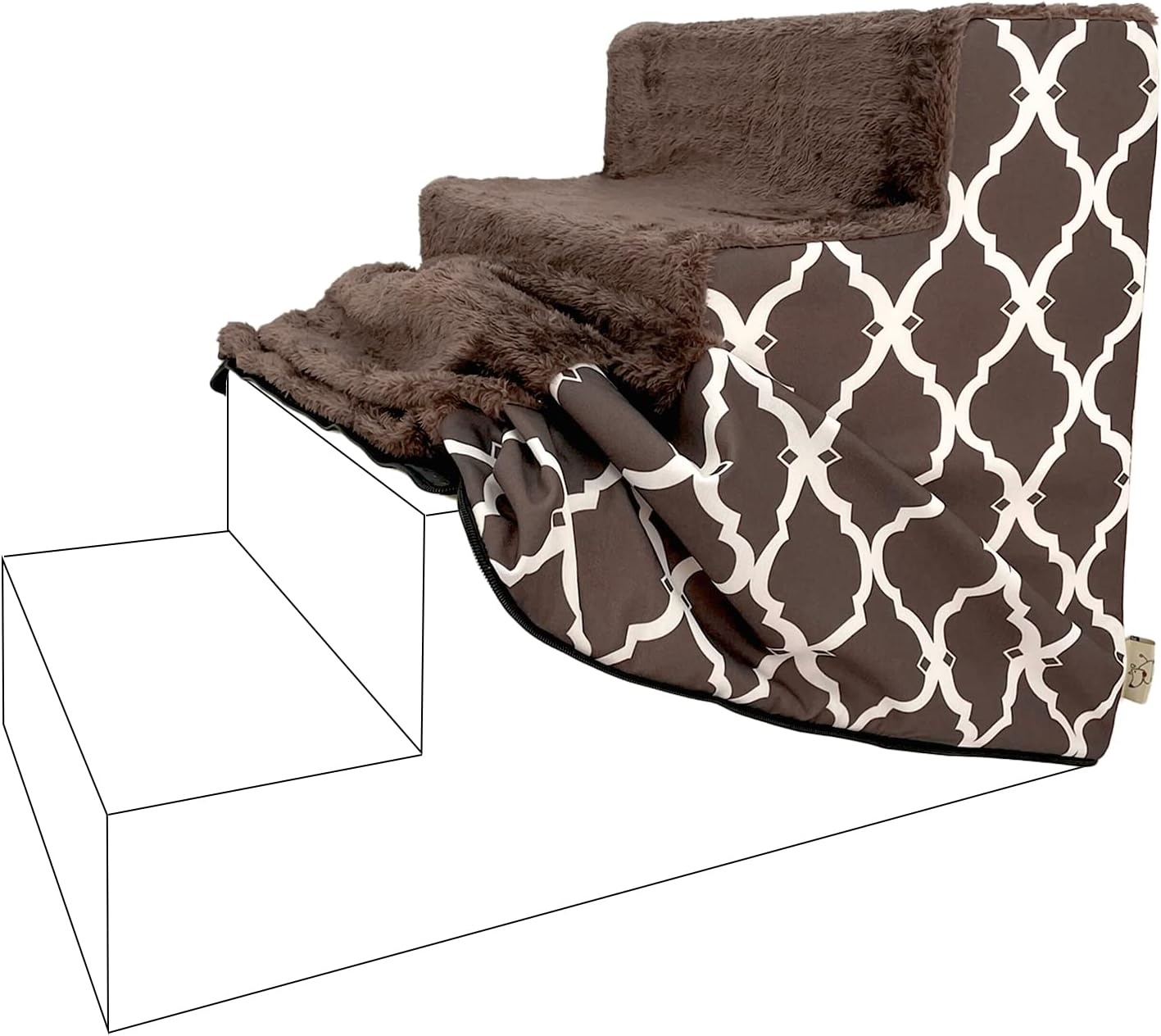 image:imageBest Pet Supplies Foam Pet Steps Cover for Small Dogs and Cats Portable Ramp Stairs for Couch Sofa and High Bed Climbing Cover Only Sand 3Step H 135 Cover OnlyBrown Lattice Print