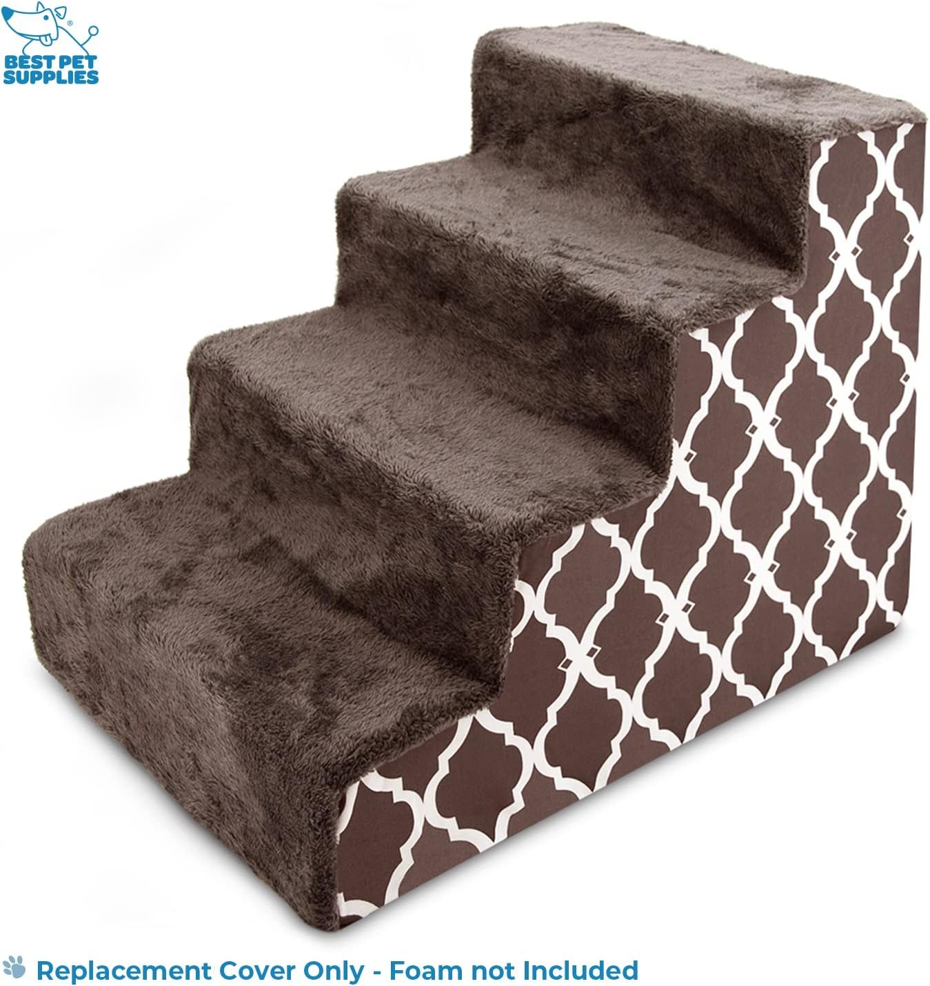 image:imageBest Pet Supplies Foam Pet Steps Cover for Small Dogs and Cats Portable Ramp Stairs for Couch Sofa and High Bed Climbing Cover Only Sand 3Step H 135 Cover OnlyBrown Lattice Print