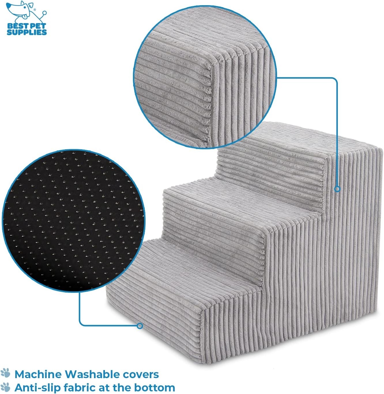 image:imageBest Pet Supplies Foam Pet Steps Cover for Small Dogs and Cats Portable Ramp Stairs for Couch Sofa and High Bed Climbing Cover Only Sand 3Step H 135 Cover OnlyGray