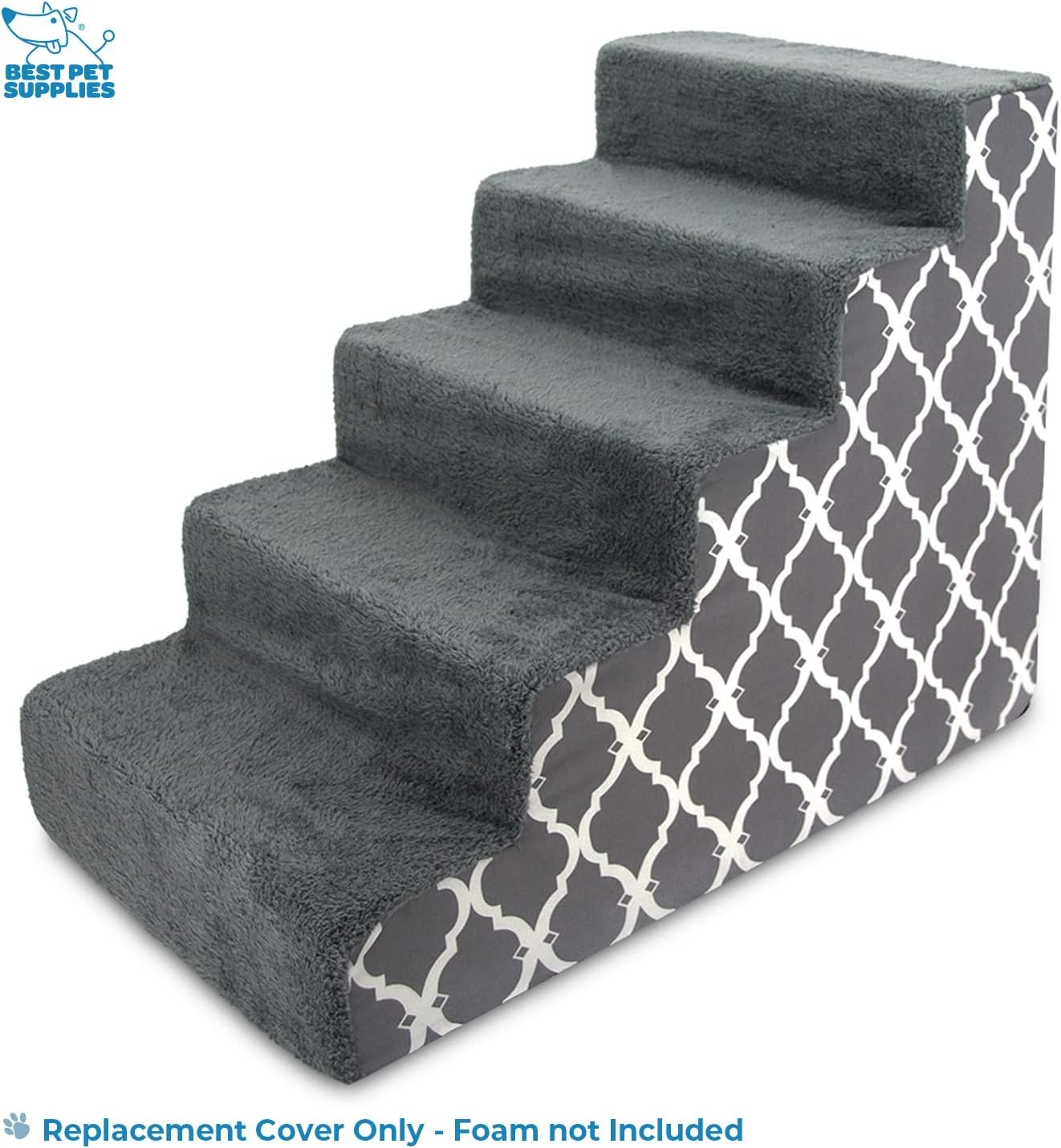 image:imageBest Pet Supplies Foam Pet Steps Cover for Small Dogs and Cats Portable Ramp Stairs for Couch Sofa and High Bed Climbing Cover Only Sand 3Step H 135 Cover OnlyGray Lattice
