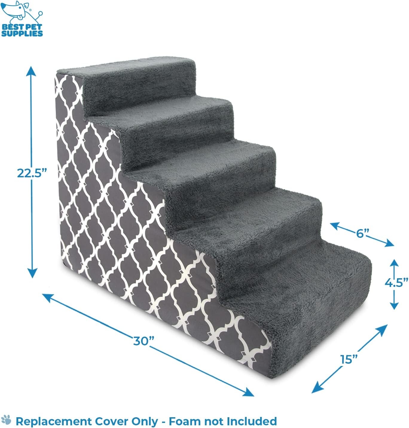 image:imageBest Pet Supplies Foam Pet Steps Cover for Small Dogs and Cats Portable Ramp Stairs for Couch Sofa and High Bed Climbing Cover Only Sand 3Step H 135 Cover OnlyGray Lattice