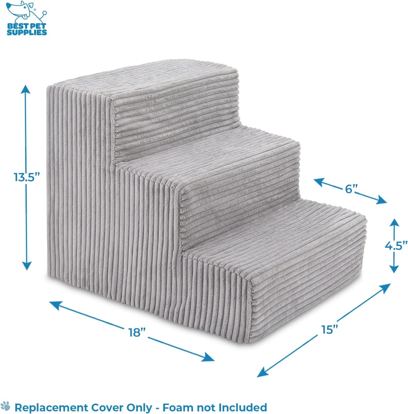 image:imageBest Pet Supplies Foam Pet Steps Cover for Small Dogs and Cats Portable Ramp Stairs for Couch Sofa and High Bed Climbing Cover Only Sand 3Step H 135 Cover OnlyGray