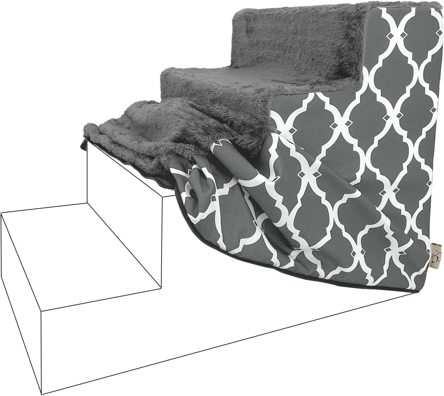 image:imageBest Pet Supplies Foam Pet Steps Cover for Small Dogs and Cats Portable Ramp Stairs for Couch Sofa and High Bed Climbing Cover Only Sand 3Step H 135 Cover OnlyGray Lattice
