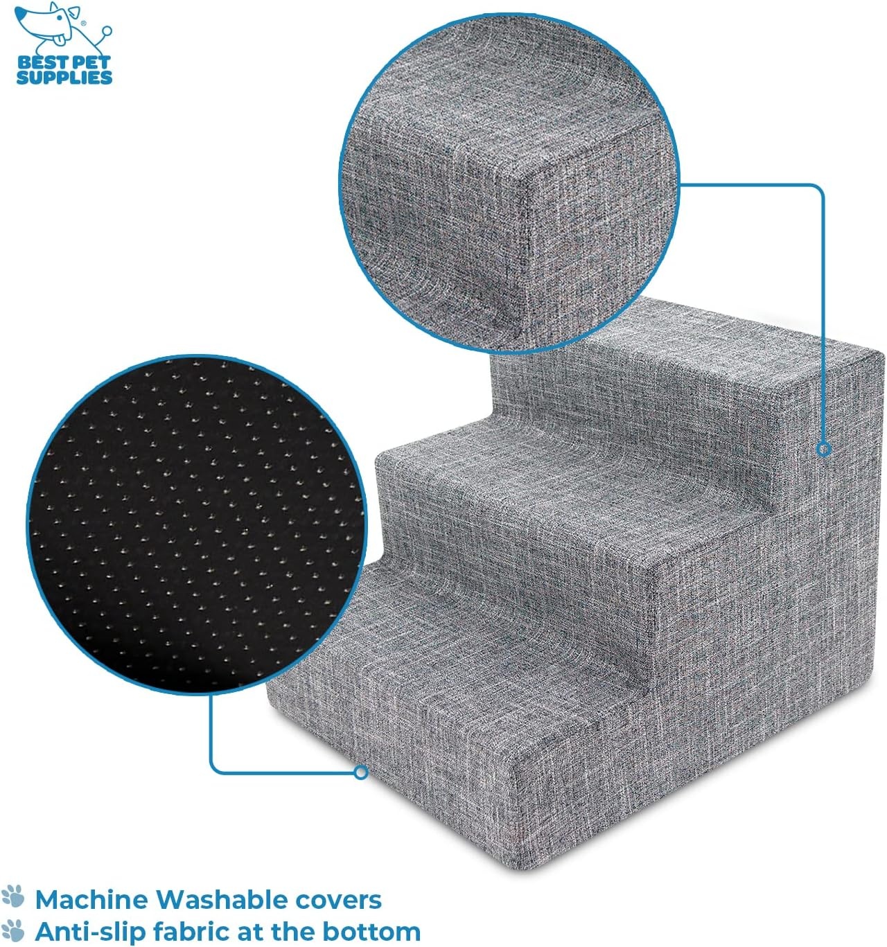 image:imageBest Pet Supplies Foam Pet Steps Cover for Small Dogs and Cats Portable Ramp Stairs for Couch Sofa and High Bed Climbing Cover Only Sand 3Step H 135 Cover OnlyAsh Gray Linen