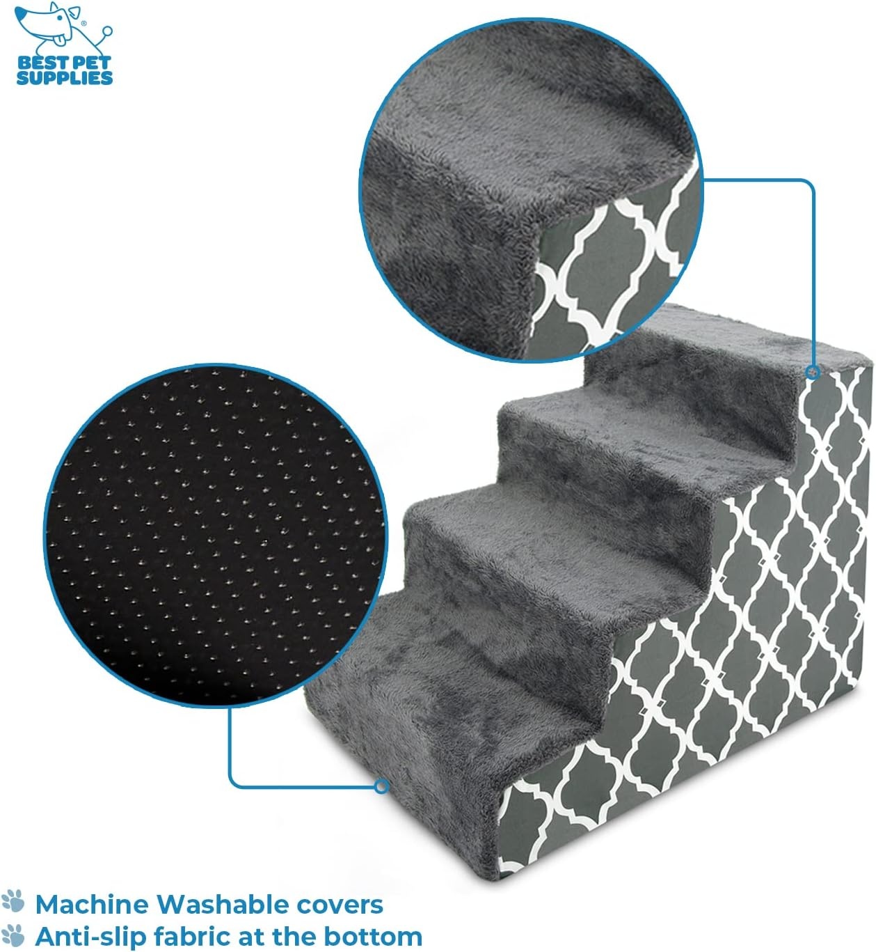 image:imageBest Pet Supplies Foam Pet Steps Cover for Small Dogs and Cats Portable Ramp Stairs for Couch Sofa and High Bed Climbing Cover Only Sand 3Step H 135 Cover OnlyGray Lattice