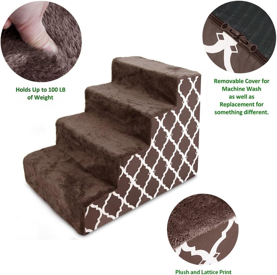 image:imageBest Pet Supplies Foam Pet Steps Cover for Small Dogs and Cats Portable Ramp Stairs for Couch Sofa and High Bed Climbing Cover Only Sand 3Step H 135 Cover OnlyBrown Lattice Print