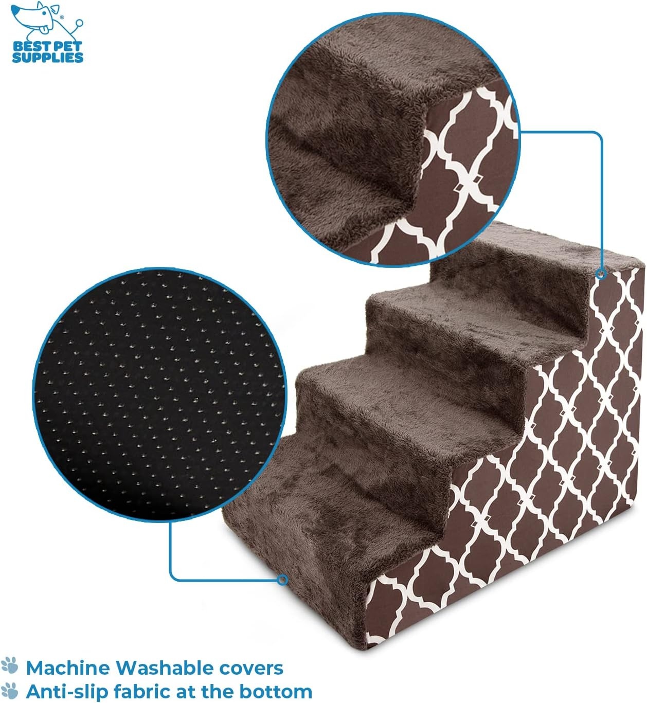 image:imageBest Pet Supplies Foam Pet Steps Cover for Small Dogs and Cats Portable Ramp Stairs for Couch Sofa and High Bed Climbing Cover Only Sand 3Step H 135 Cover OnlyBrown Lattice Print