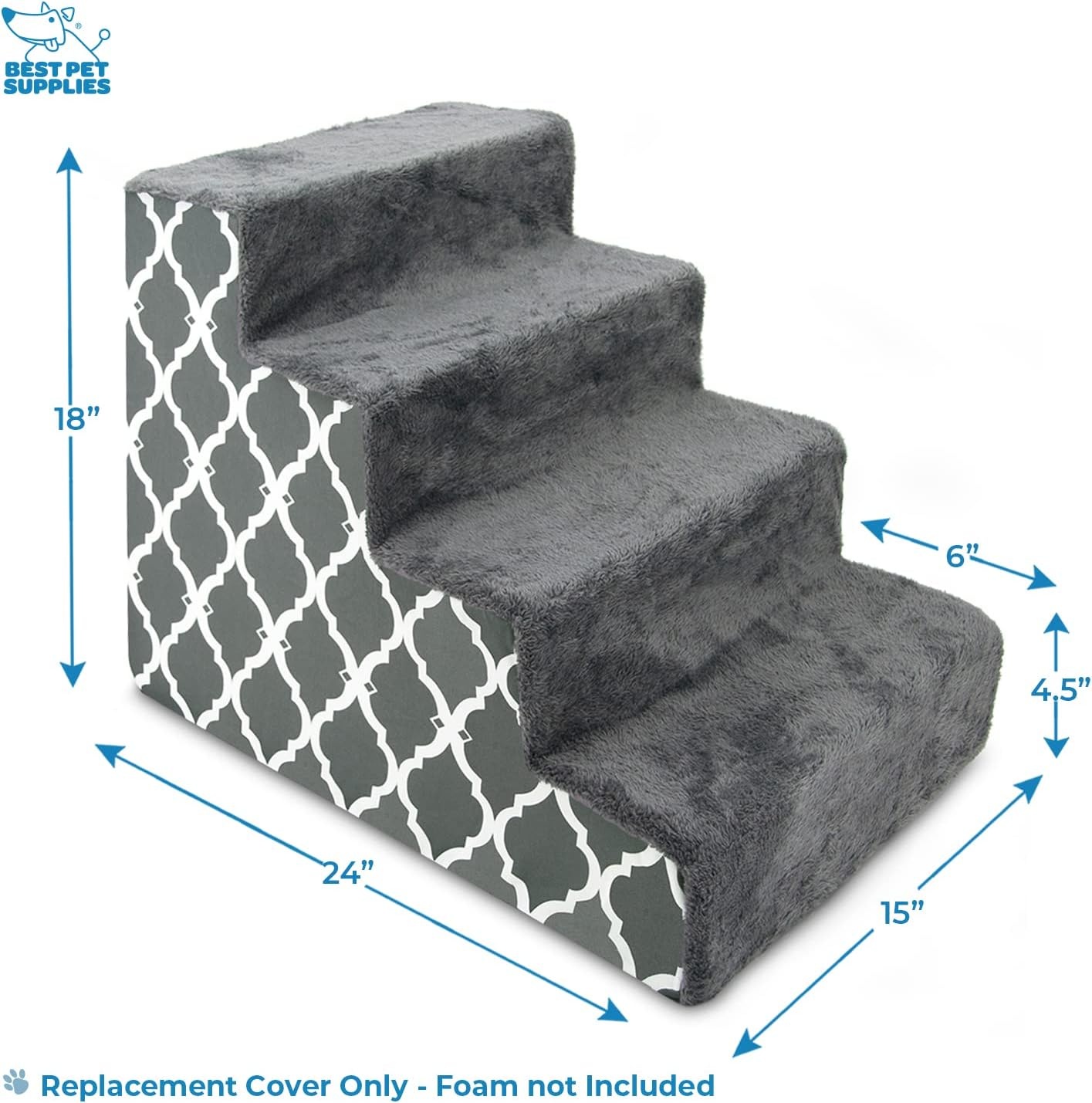 image:imageBest Pet Supplies Foam Pet Steps Cover for Small Dogs and Cats Portable Ramp Stairs for Couch Sofa and High Bed Climbing Cover Only Sand 3Step H 135 Cover OnlyGray Lattice