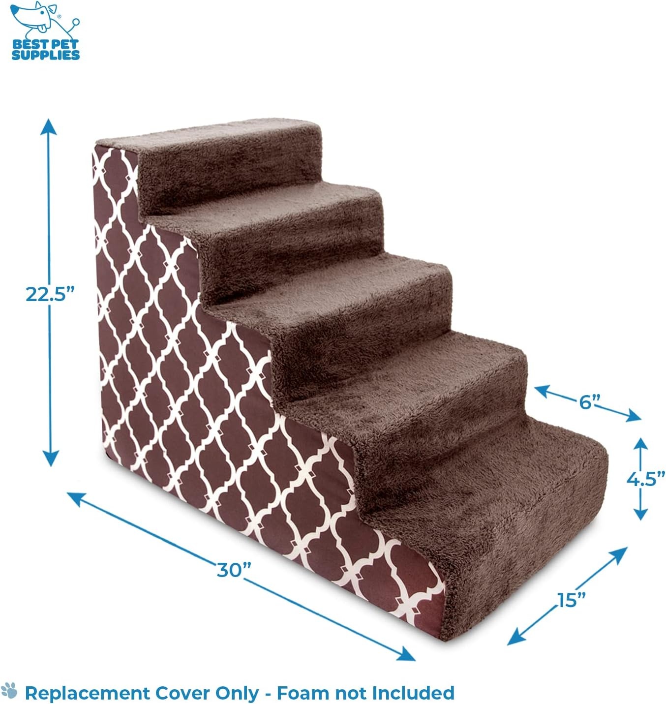 image:imageBest Pet Supplies Foam Pet Steps Cover for Small Dogs and Cats Portable Ramp Stairs for Couch Sofa and High Bed Climbing Cover Only Sand 3Step H 135 Cover OnlyBrown Lattice Print