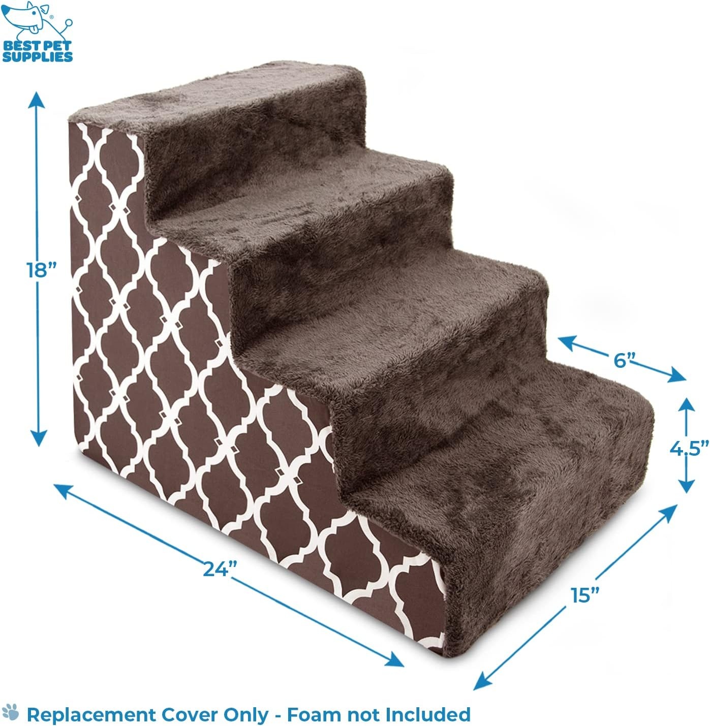 image:imageBest Pet Supplies Foam Pet Steps Cover for Small Dogs and Cats Portable Ramp Stairs for Couch Sofa and High Bed Climbing Cover Only Sand 3Step H 135 Cover OnlyBrown Lattice Print