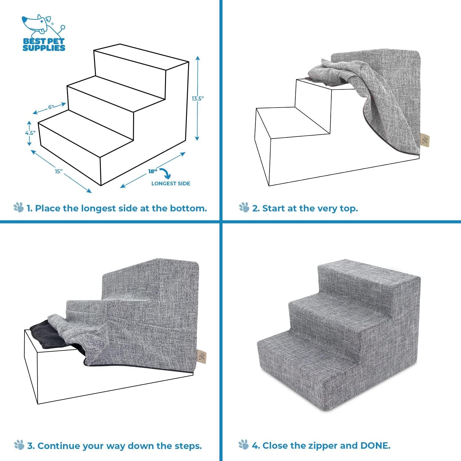 image:imageBest Pet Supplies Foam Pet Steps Cover for Small Dogs and Cats Portable Ramp Stairs for Couch Sofa and High Bed Climbing Cover Only Sand 3Step H 135 Cover OnlyGray Lattice