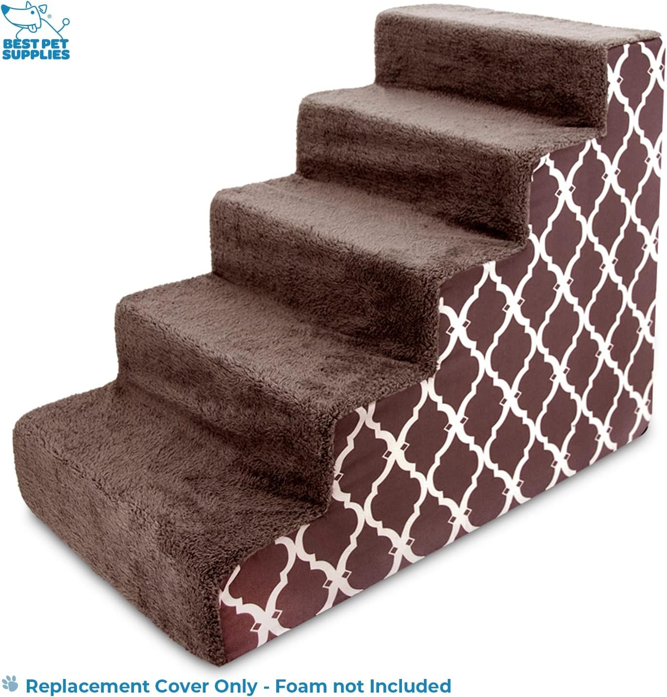 image:imageBest Pet Supplies Foam Pet Steps Cover for Small Dogs and Cats Portable Ramp Stairs for Couch Sofa and High Bed Climbing Cover Only Sand 3Step H 135 Cover OnlyBrown Lattice Print