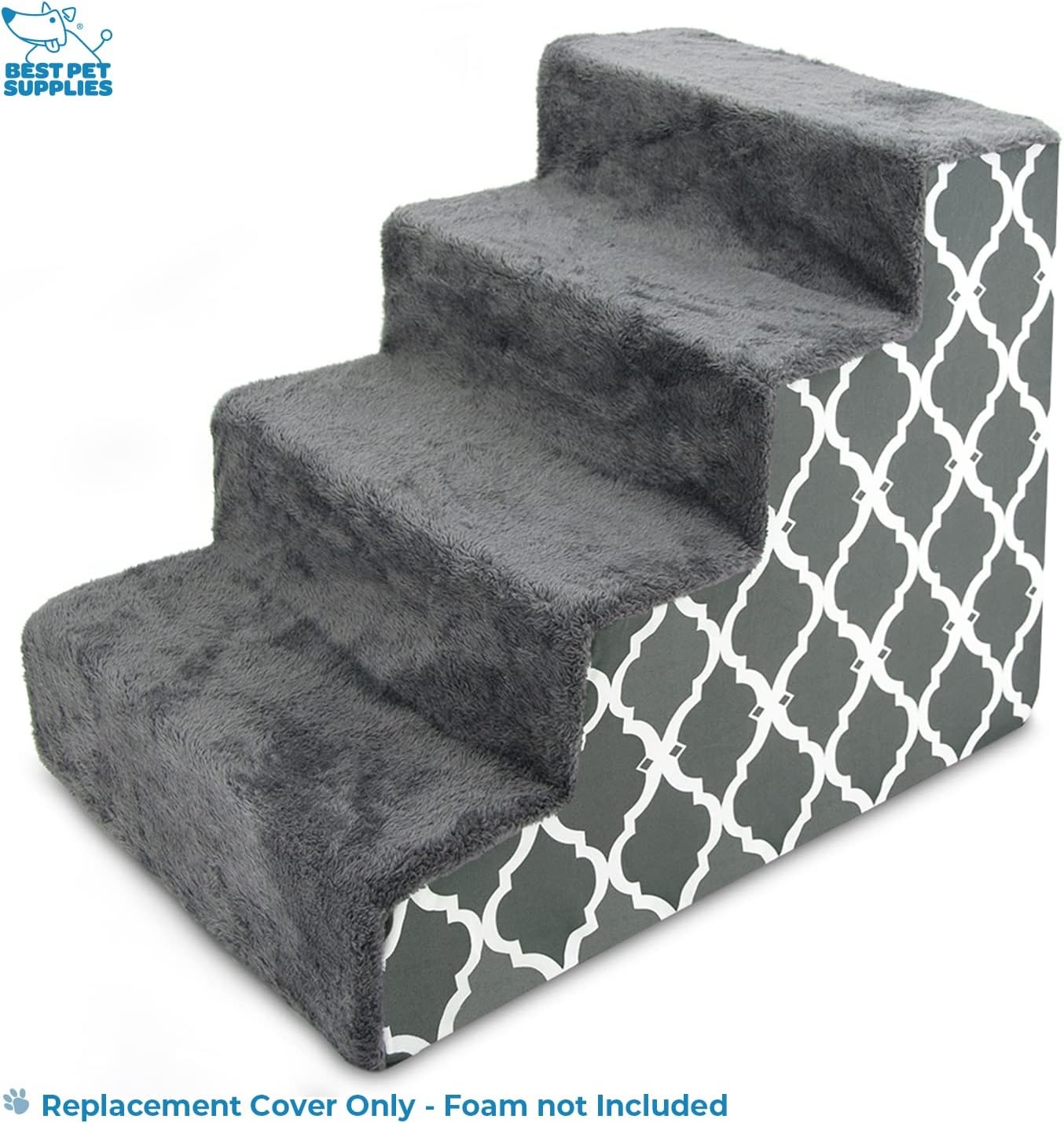 image:imageBest Pet Supplies Foam Pet Steps Cover for Small Dogs and Cats Portable Ramp Stairs for Couch Sofa and High Bed Climbing Cover Only Sand 3Step H 135 Cover OnlyGray Lattice