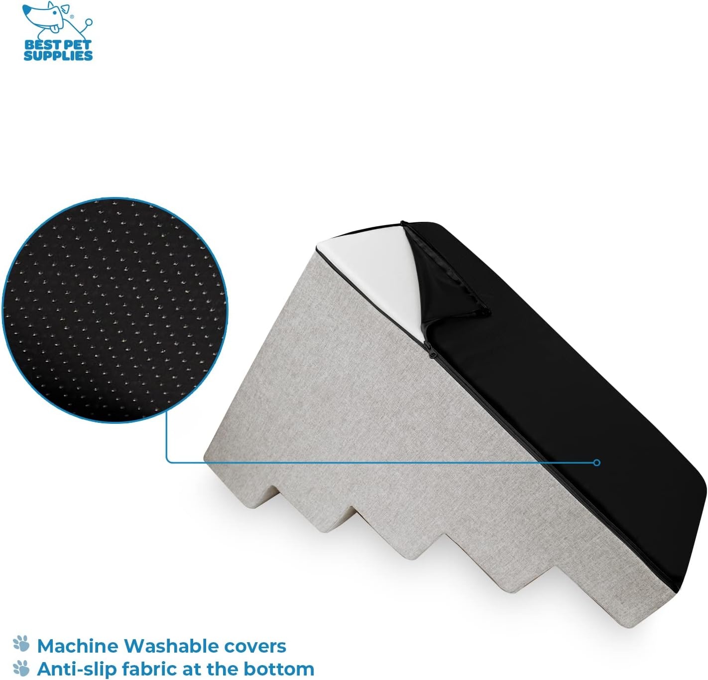 image:imageBest Pet Supplies Foam Pet Steps Cover for Small Dogs and Cats Portable Ramp Stairs for Couch Sofa and High Bed Climbing Cover Only Sand 3Step H 135 Cover OnlySand