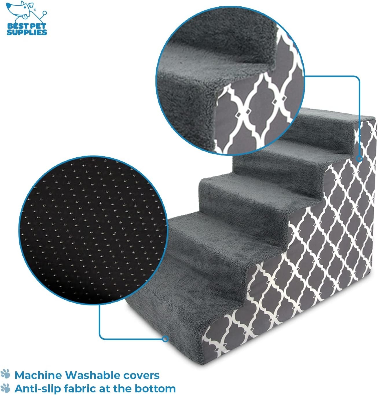 image:imageBest Pet Supplies Foam Pet Steps Cover for Small Dogs and Cats Portable Ramp Stairs for Couch Sofa and High Bed Climbing Cover Only Sand 3Step H 135 Cover OnlyGray Lattice