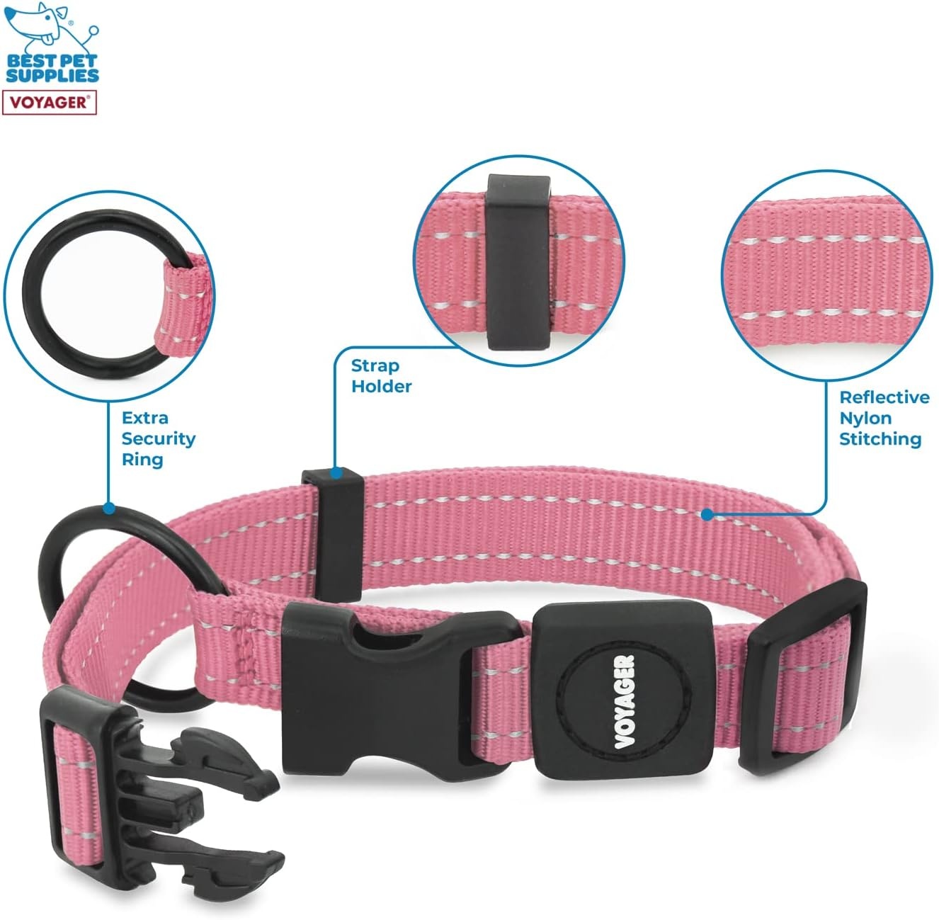 image:imageBest Pet Supplies Voyager Reflective Dog Leash or Collar with Neoprene Handle for Small Medium and Large Breed Puppies Cute and Heavy Duty for Walking Running and Training Royal Blue MCollar Pink