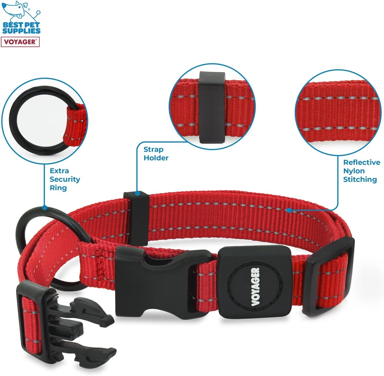 image:imageBest Pet Supplies Voyager Reflective Dog Leash or Collar with Neoprene Handle for Small Medium and Large Breed Puppies Cute and Heavy Duty for Walking Running and Training Royal Blue MCollar Red