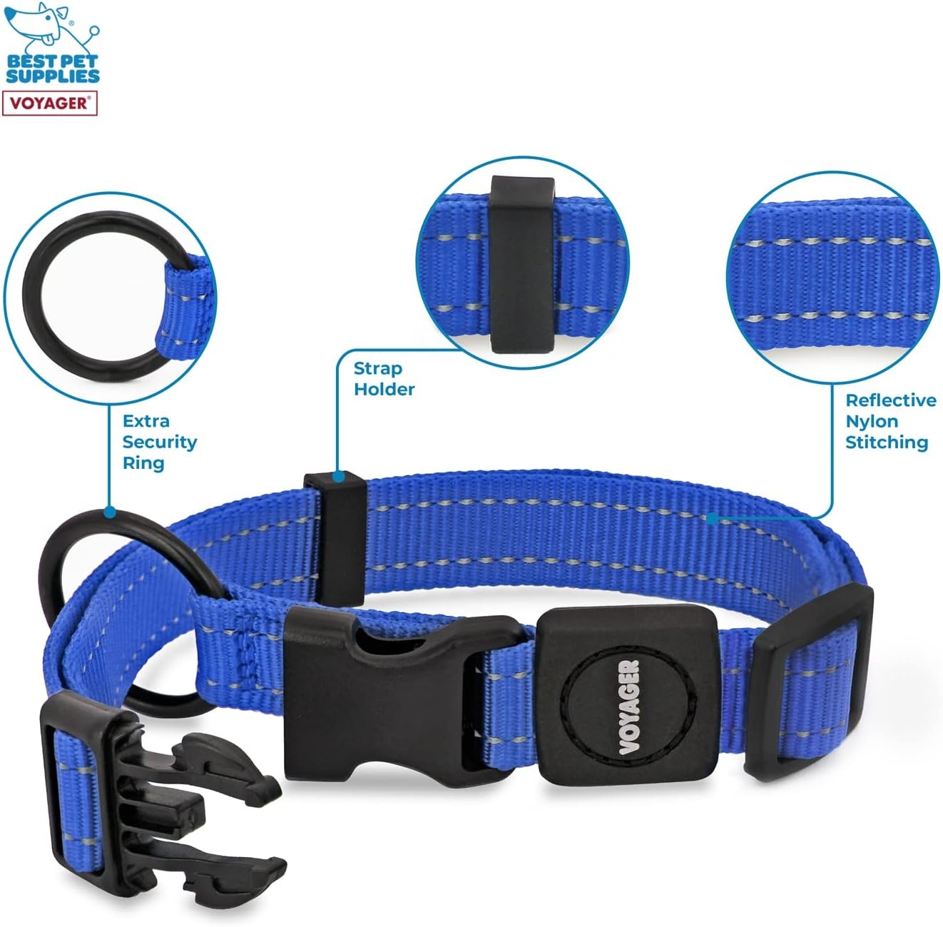 image:imageBest Pet Supplies Voyager Reflective Dog Leash or Collar with Neoprene Handle for Small Medium and Large Breed Puppies Cute and Heavy Duty for Walking Running and Training Royal Blue MCollar Royal Blue