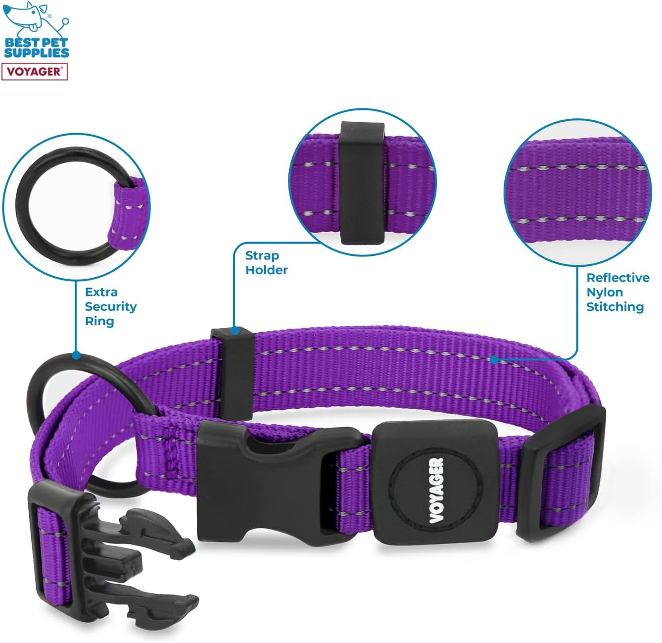 image:imageBest Pet Supplies Voyager Reflective Dog Leash or Collar with Neoprene Handle for Small Medium and Large Breed Puppies Cute and Heavy Duty for Walking Running and Training Royal Blue MCollar Purple