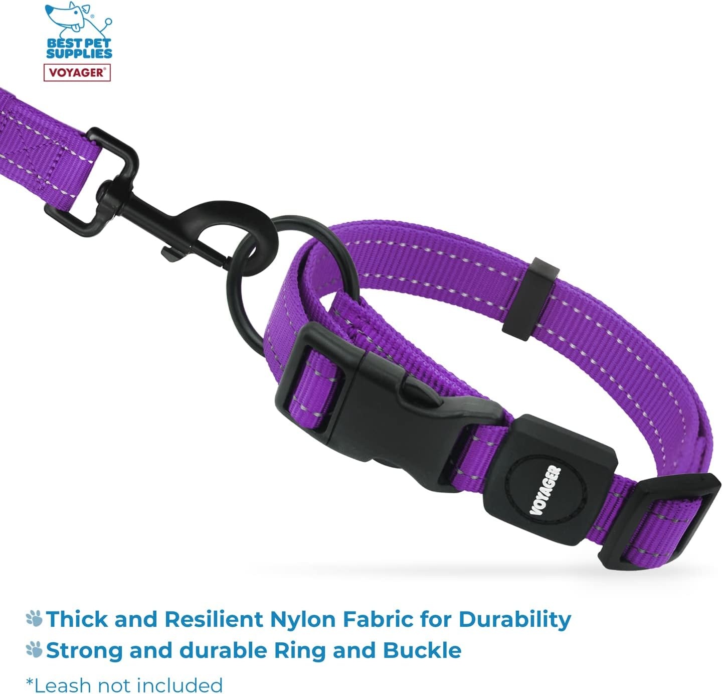 image:imageBest Pet Supplies Voyager Reflective Dog Leash or Collar with Neoprene Handle for Small Medium and Large Breed Puppies Cute and Heavy Duty for Walking Running and Training Royal Blue MCollar Purple
