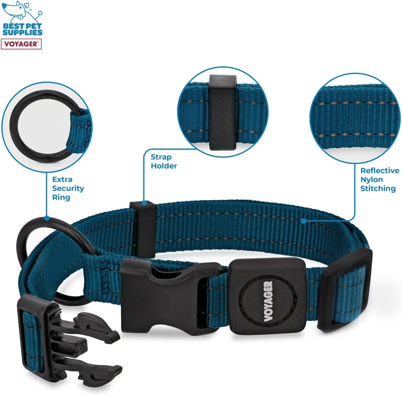 image:imageBest Pet Supplies Voyager Reflective Dog Leash or Collar with Neoprene Handle for Small Medium and Large Breed Puppies Cute and Heavy Duty for Walking Running and Training Royal Blue MCollar Blue