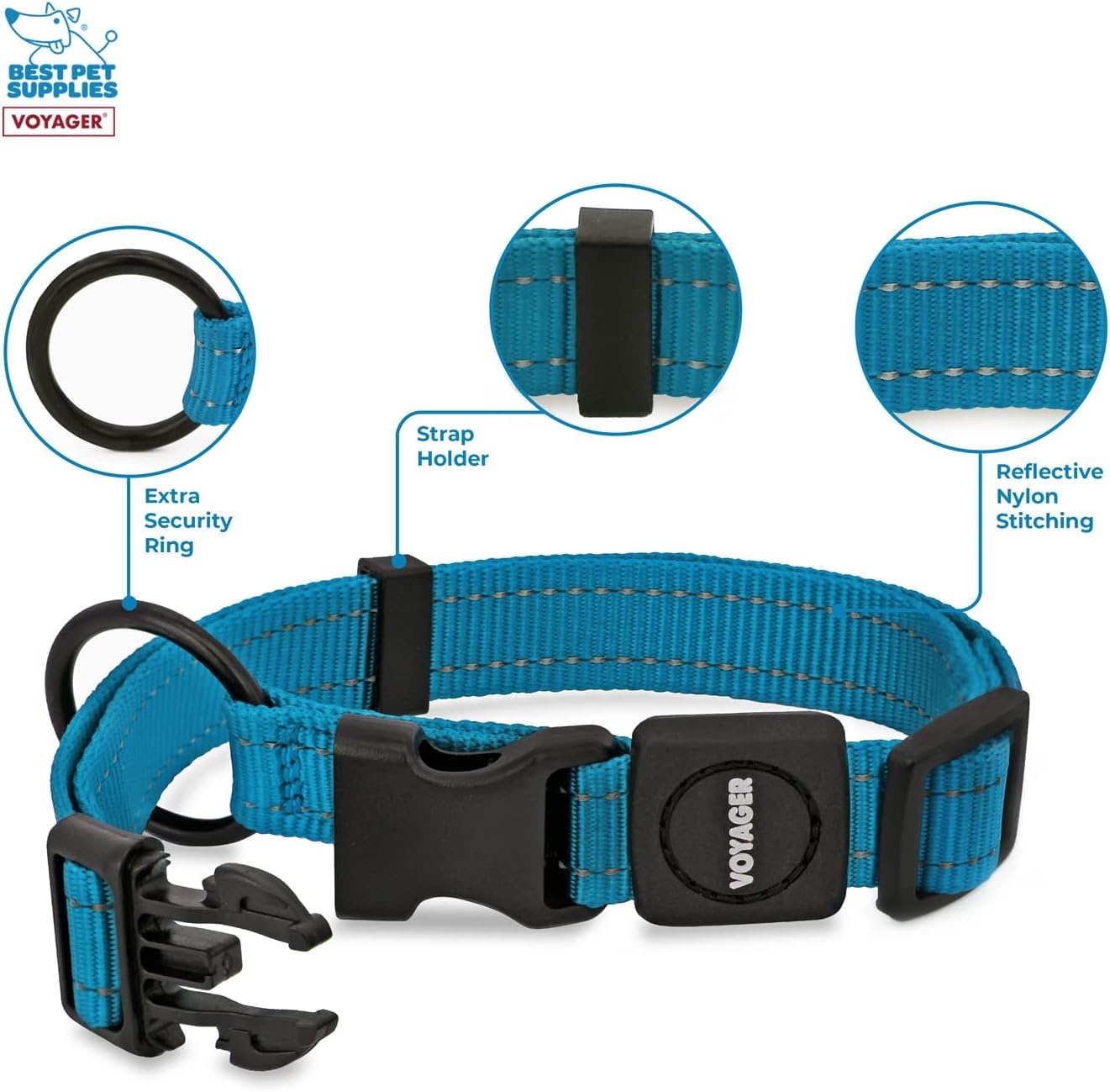 image:imageBest Pet Supplies Voyager Reflective Dog Leash or Collar with Neoprene Handle for Small Medium and Large Breed Puppies Cute and Heavy Duty for Walking Running and Training Royal Blue MCollar Turquoise