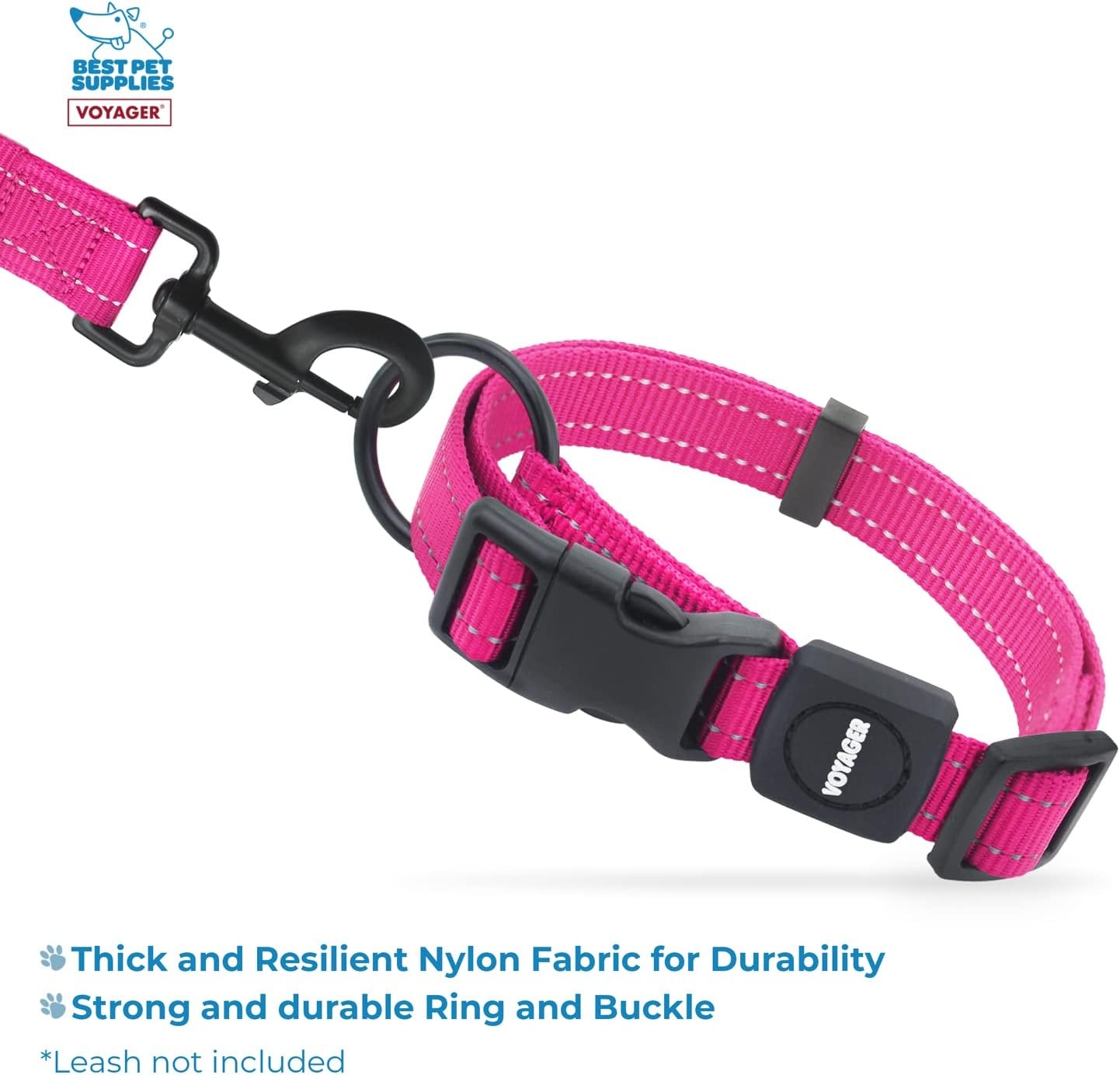 image:imageBest Pet Supplies Voyager Reflective Dog Leash or Collar with Neoprene Handle for Small Medium and Large Breed Puppies Cute and Heavy Duty for Walking Running and Training Royal Blue MCollar Fuchsia