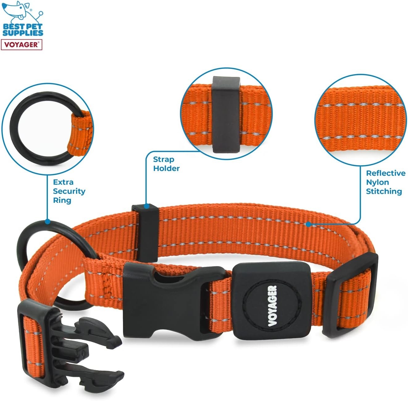 image:imageBest Pet Supplies Voyager Reflective Dog Leash or Collar with Neoprene Handle for Small Medium and Large Breed Puppies Cute and Heavy Duty for Walking Running and Training Royal Blue MCollar Orange