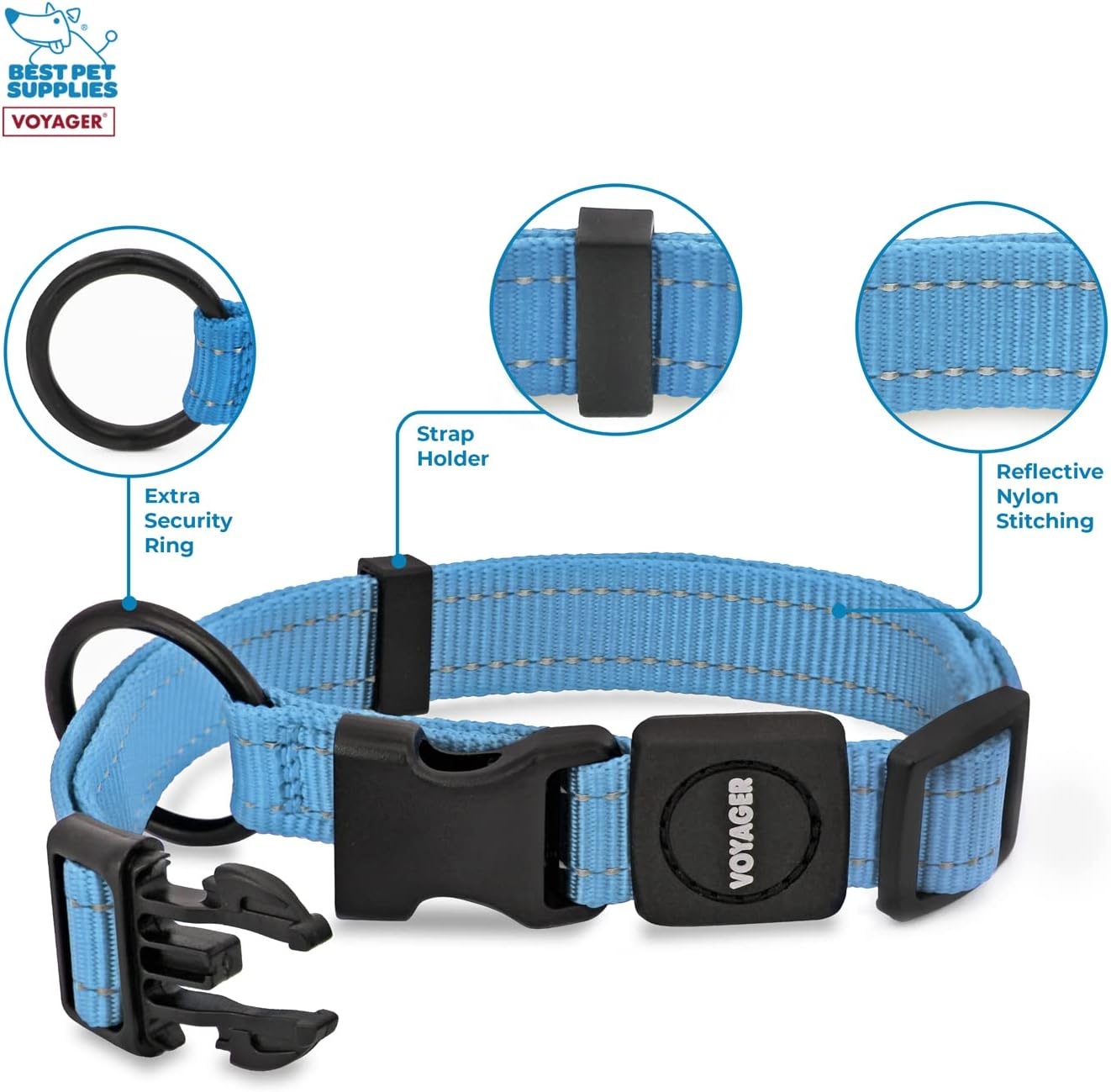 image:imageBest Pet Supplies Voyager Reflective Dog Leash or Collar with Neoprene Handle for Small Medium and Large Breed Puppies Cute and Heavy Duty for Walking Running and Training Royal Blue MCollar Baby Blue