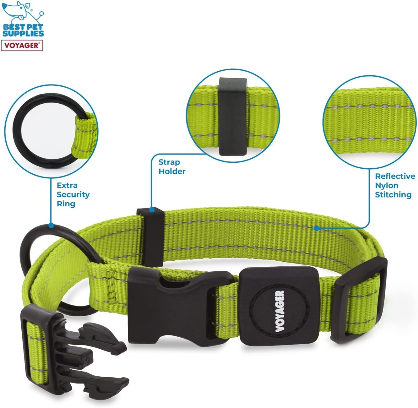 image:imageBest Pet Supplies Voyager Reflective Dog Leash or Collar with Neoprene Handle for Small Medium and Large Breed Puppies Cute and Heavy Duty for Walking Running and Training Royal Blue MCollar Lime Green