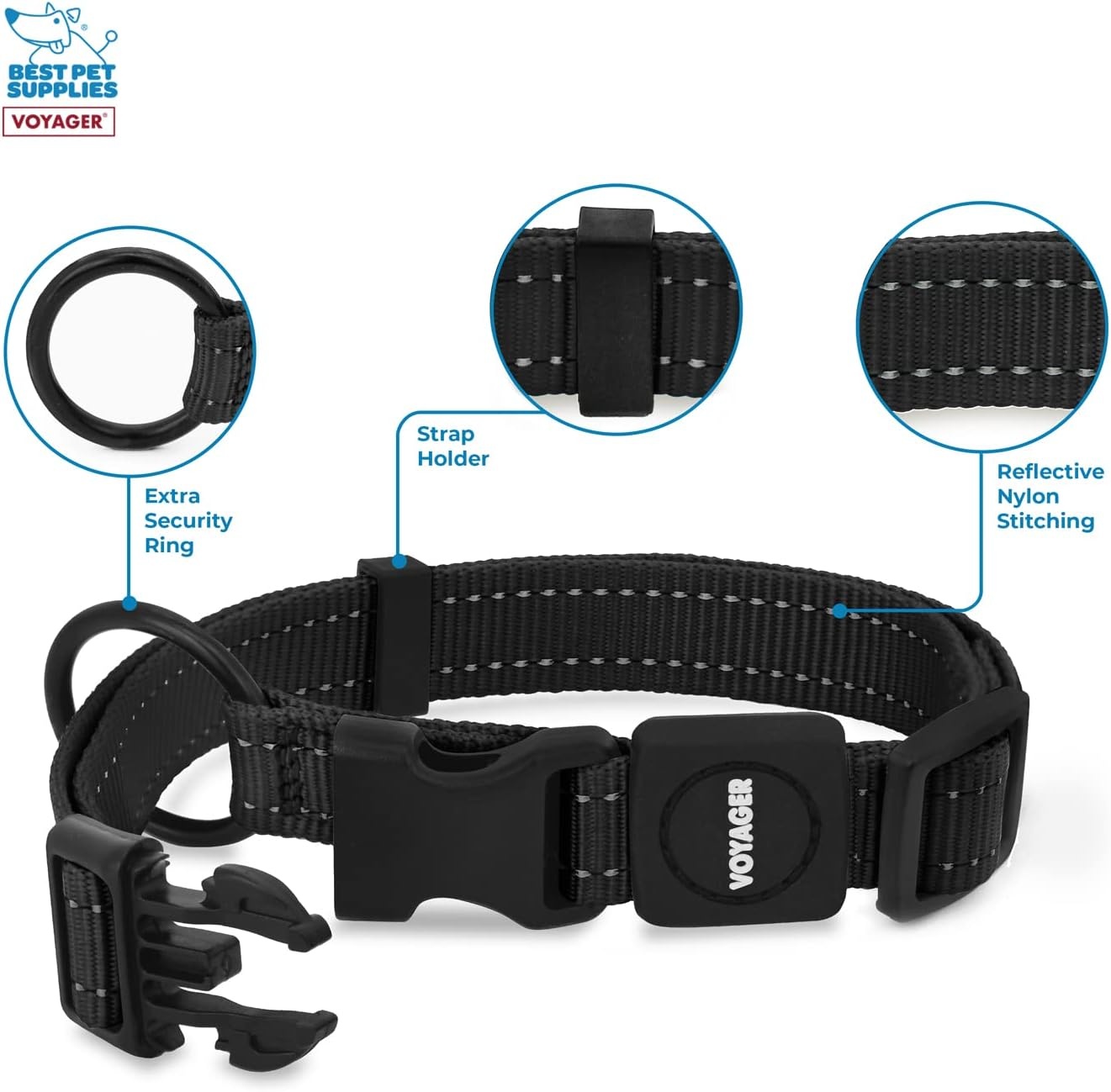 image:imageBest Pet Supplies Voyager Reflective Dog Leash or Collar with Neoprene Handle for Small Medium and Large Breed Puppies Cute and Heavy Duty for Walking Running and Training Royal Blue MCollar Black