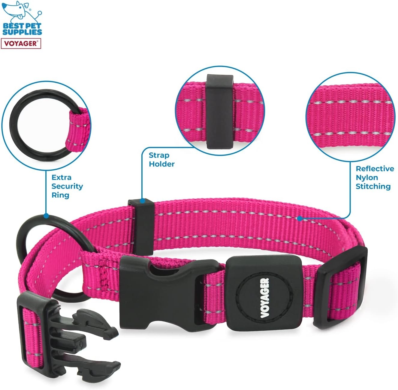 image:imageBest Pet Supplies Voyager Reflective Dog Leash or Collar with Neoprene Handle for Small Medium and Large Breed Puppies Cute and Heavy Duty for Walking Running and Training Royal Blue MCollar Fuchsia