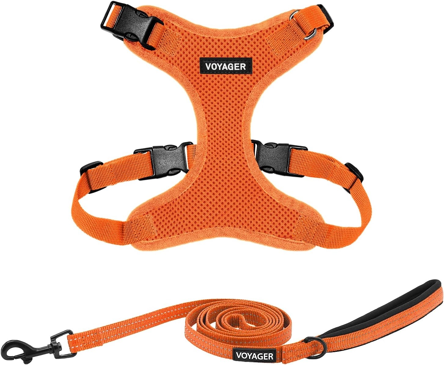 image:imageBest Pet Supplies Voyager Stepin Lock Pet Harness w Reflective Pet Leash Combo Set with Neoprene Handle 5ft Supports Small Medium and Large Breed PuppiesCats PurpleBlack Trim LHarness Leash Set Orange