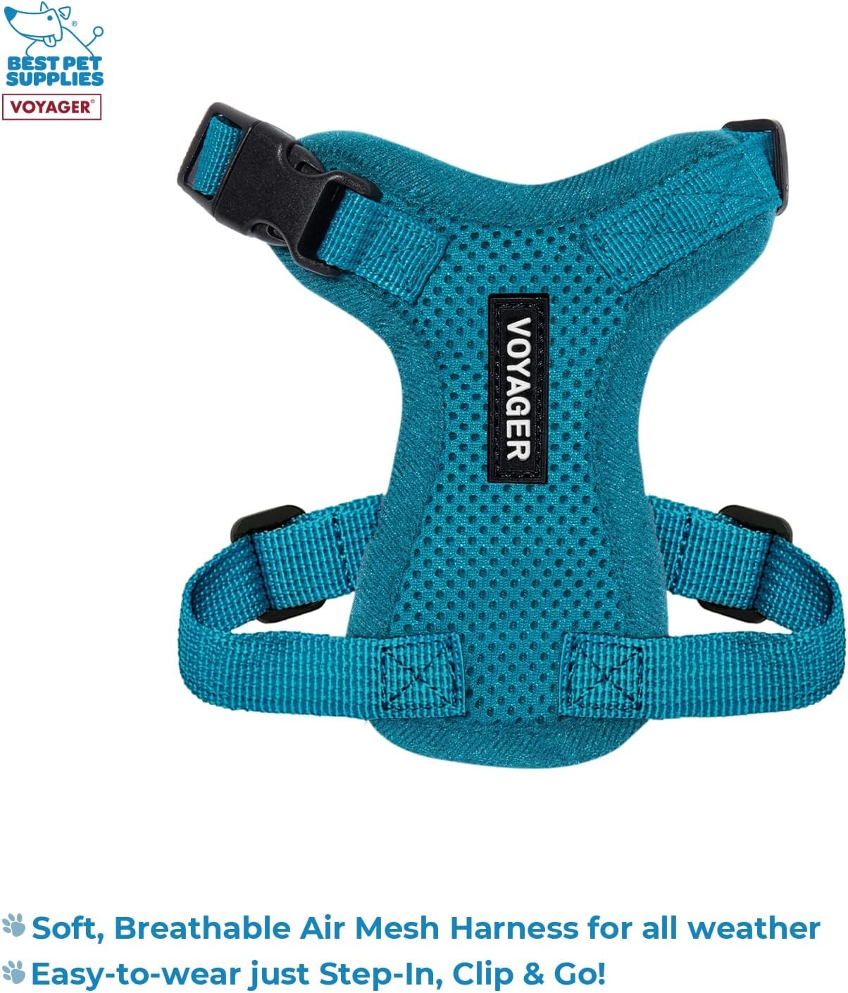 image:imageBest Pet Supplies Voyager Stepin Lock Pet Harness w Reflective Pet Leash Combo Set with Neoprene Handle 5ft Supports Small Medium and Large Breed PuppiesCats PurpleBlack Trim LHarness Leash Set Turquoise