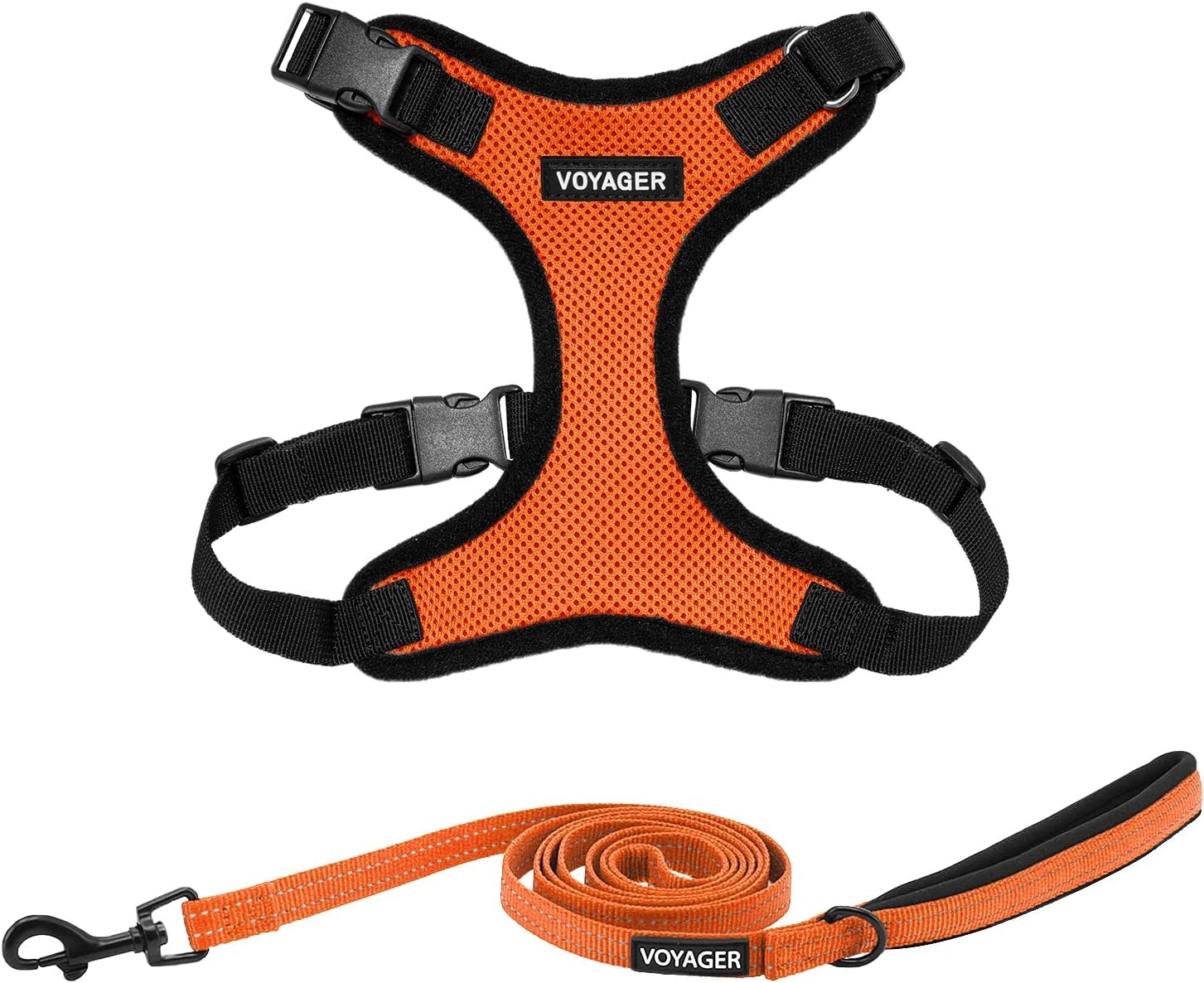 image:imageBest Pet Supplies Voyager Stepin Lock Pet Harness w Reflective Pet Leash Combo Set with Neoprene Handle 5ft Supports Small Medium and Large Breed PuppiesCats PurpleBlack Trim LHarness Leash Set OrangeBlack Trim