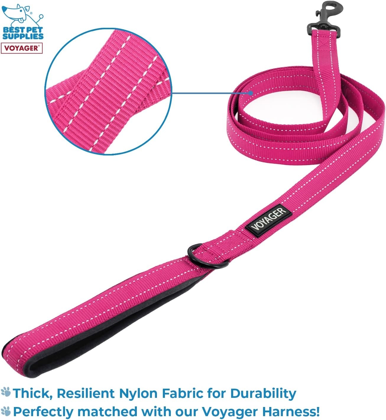 image:imageBest Pet Supplies Voyager Stepin Lock Pet Harness w Reflective Pet Leash Combo Set with Neoprene Handle 5ft Supports Small Medium and Large Breed PuppiesCats PurpleBlack Trim LHarness Leash Set FuchsiaBlack Trim