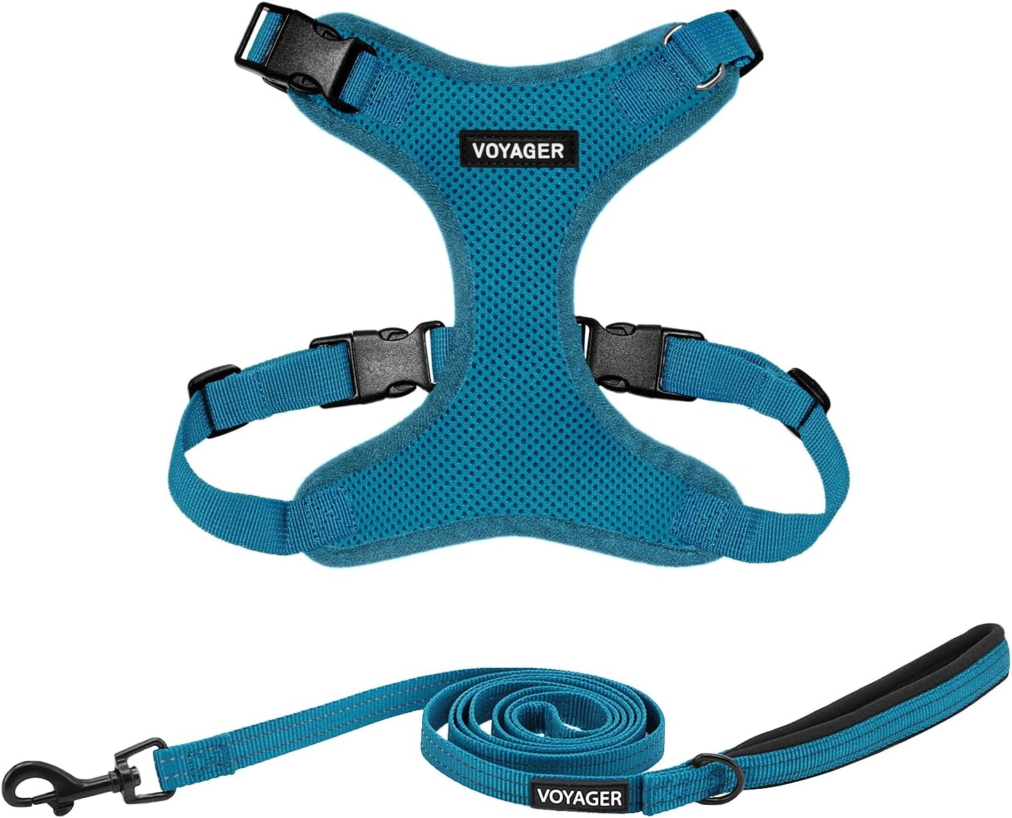 image:imageBest Pet Supplies Voyager Stepin Lock Pet Harness w Reflective Pet Leash Combo Set with Neoprene Handle 5ft Supports Small Medium and Large Breed PuppiesCats PurpleBlack Trim LHarness Leash Set Turquoise