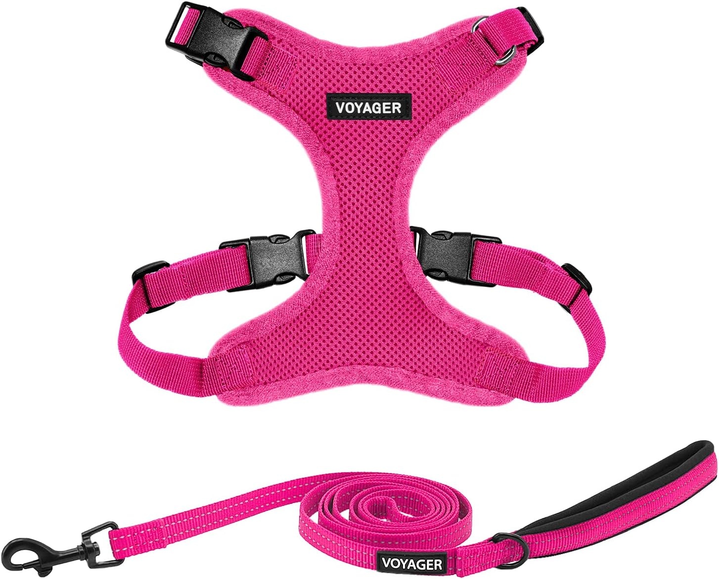 image:imageBest Pet Supplies Voyager Stepin Lock Pet Harness w Reflective Pet Leash Combo Set with Neoprene Handle 5ft Supports Small Medium and Large Breed PuppiesCats PurpleBlack Trim LHarness Leash Set Fuchsia
