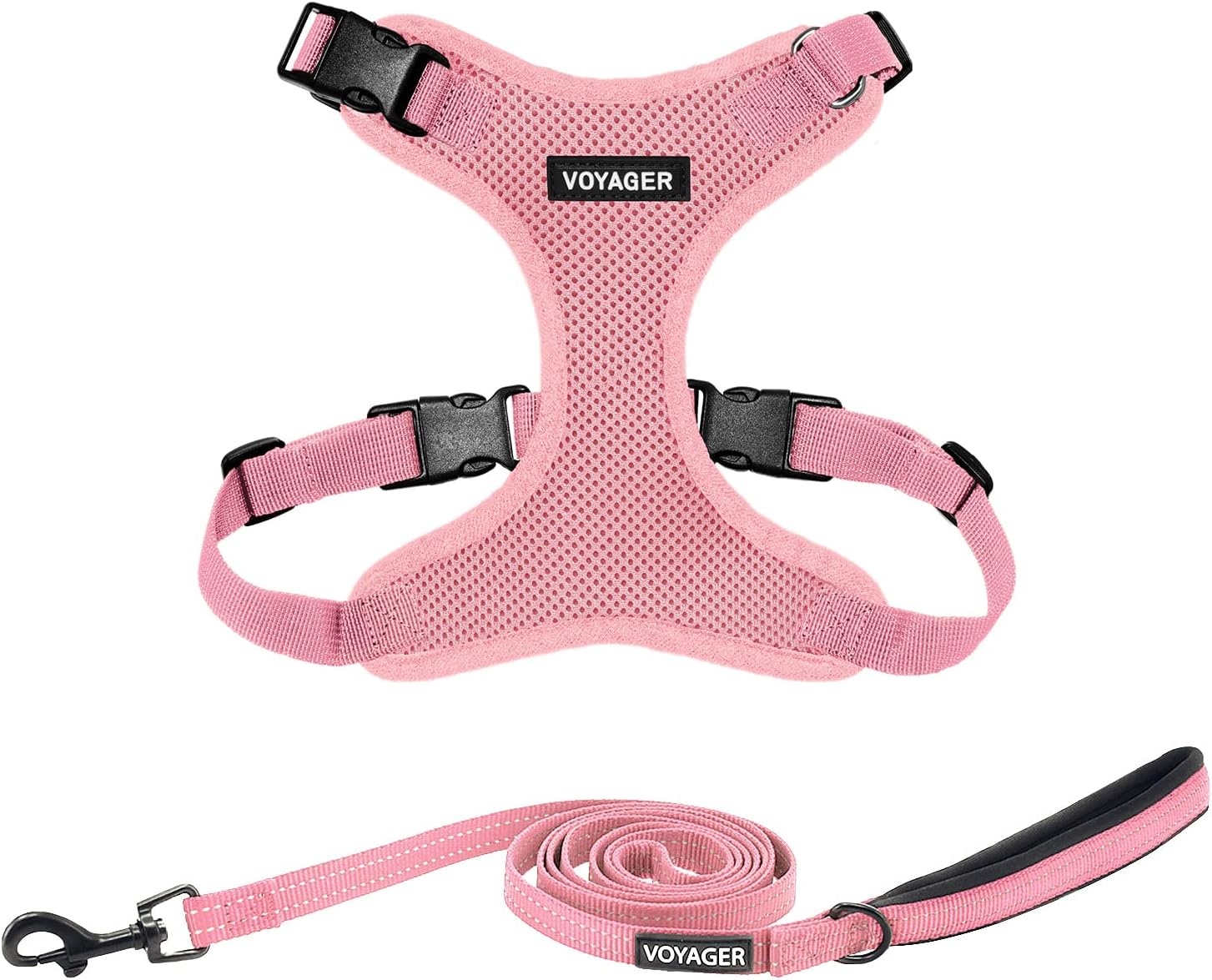 image:imageBest Pet Supplies Voyager Stepin Lock Pet Harness w Reflective Pet Leash Combo Set with Neoprene Handle 5ft Supports Small Medium and Large Breed PuppiesCats PurpleBlack Trim LHarness Leash Set Pink
