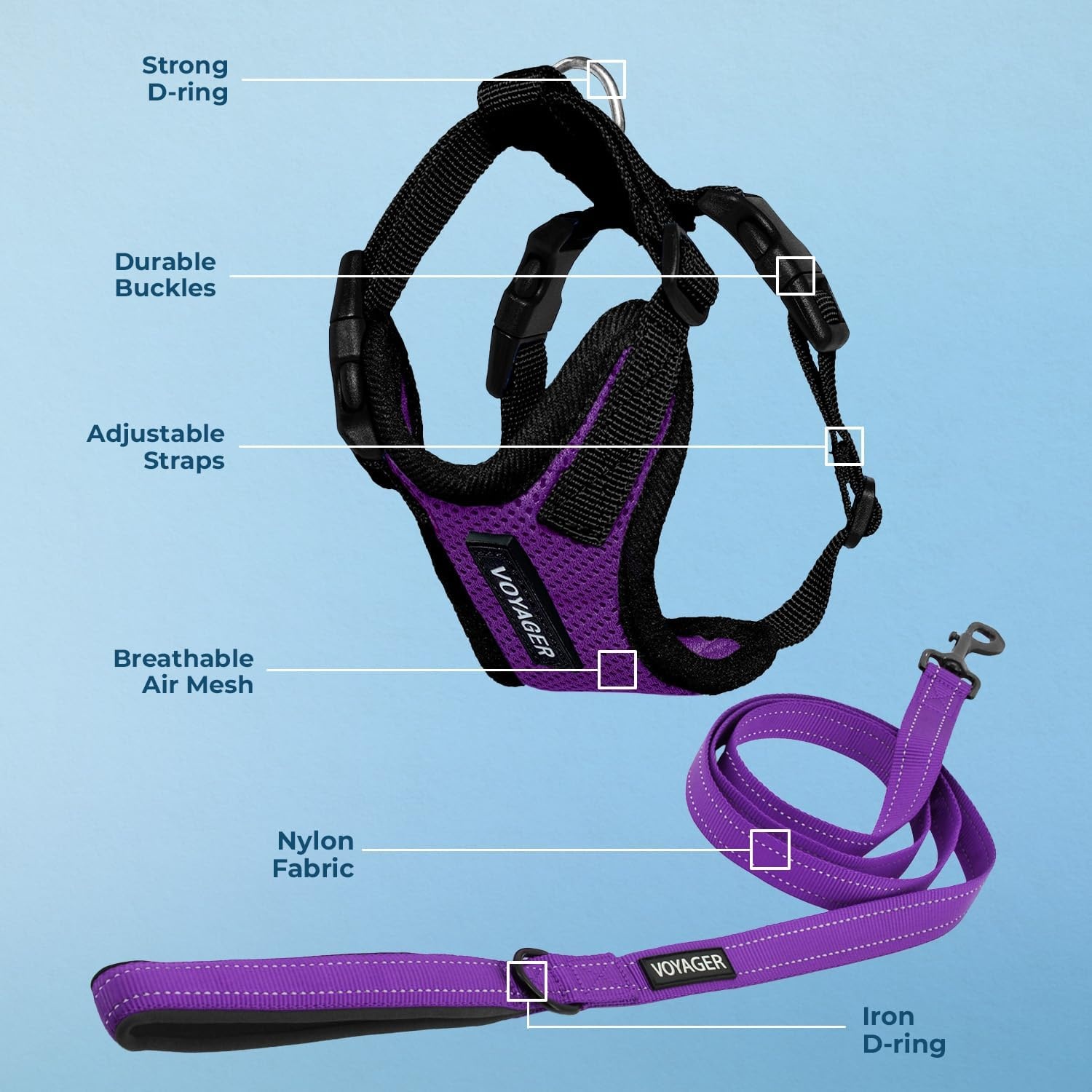 image:imageBest Pet Supplies Voyager Stepin Lock Pet Harness w Reflective Pet Leash Combo Set with Neoprene Handle 5ft Supports Small Medium and Large Breed PuppiesCats PurpleBlack Trim LHarness Leash Set PurpleBlack Trim