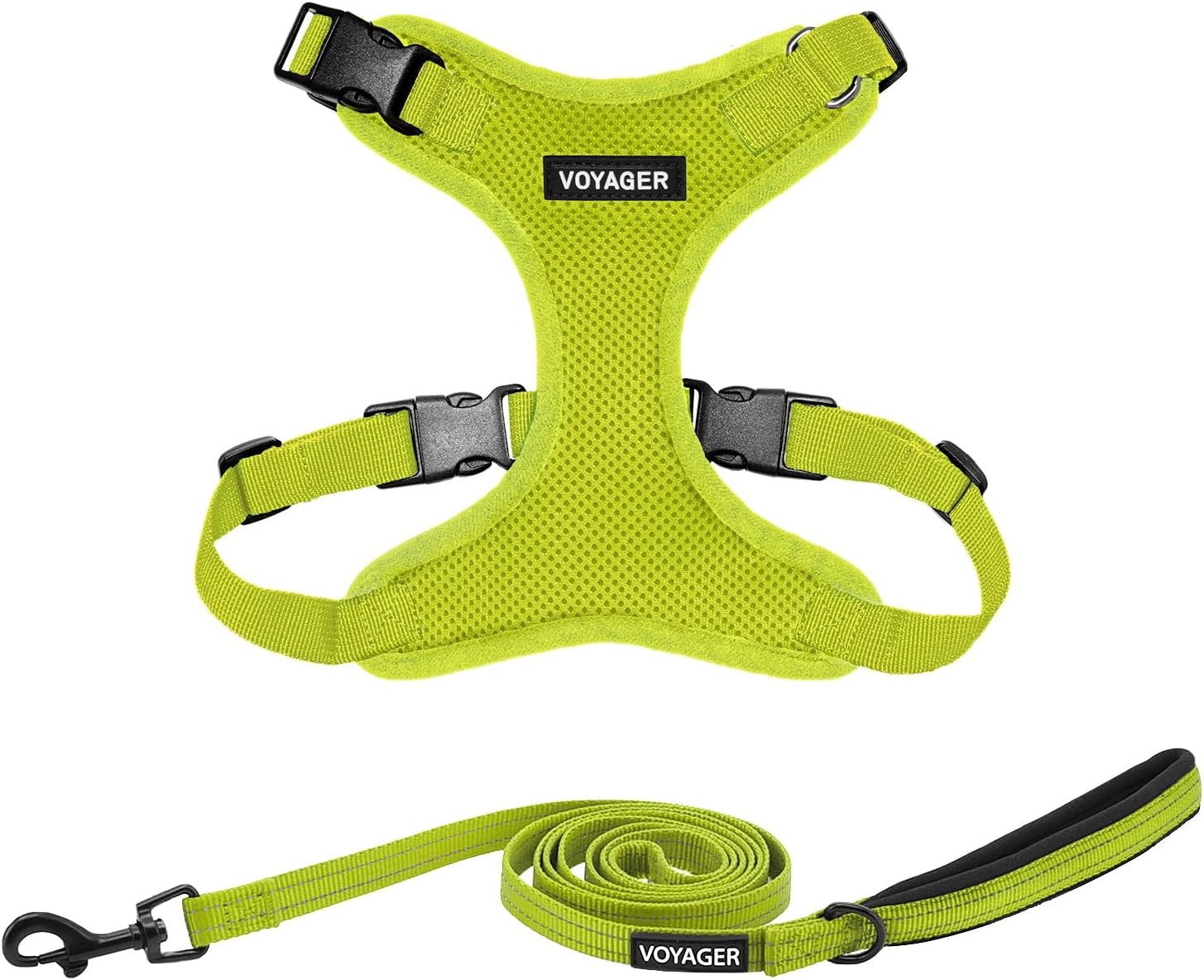 image:imageBest Pet Supplies Voyager Stepin Lock Pet Harness w Reflective Pet Leash Combo Set with Neoprene Handle 5ft Supports Small Medium and Large Breed PuppiesCats PurpleBlack Trim LHarness Leash Set Lime Green