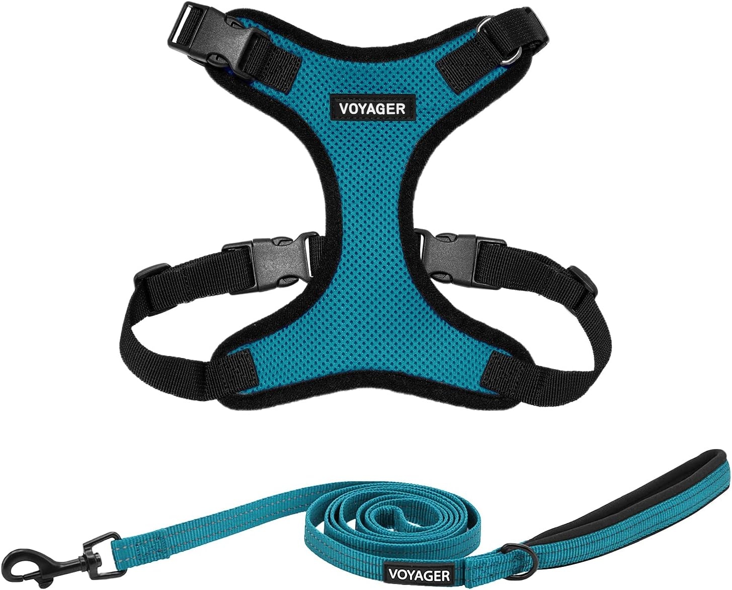 image:imageBest Pet Supplies Voyager Stepin Lock Pet Harness w Reflective Pet Leash Combo Set with Neoprene Handle 5ft Supports Small Medium and Large Breed PuppiesCats PurpleBlack Trim LHarness Leash Set TurquoiseBlack Trim