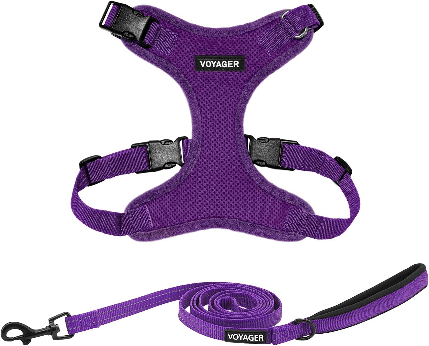image:imageBest Pet Supplies Voyager Stepin Lock Pet Harness w Reflective Pet Leash Combo Set with Neoprene Handle 5ft Supports Small Medium and Large Breed PuppiesCats PurpleBlack Trim LHarness Leash Set Purple
