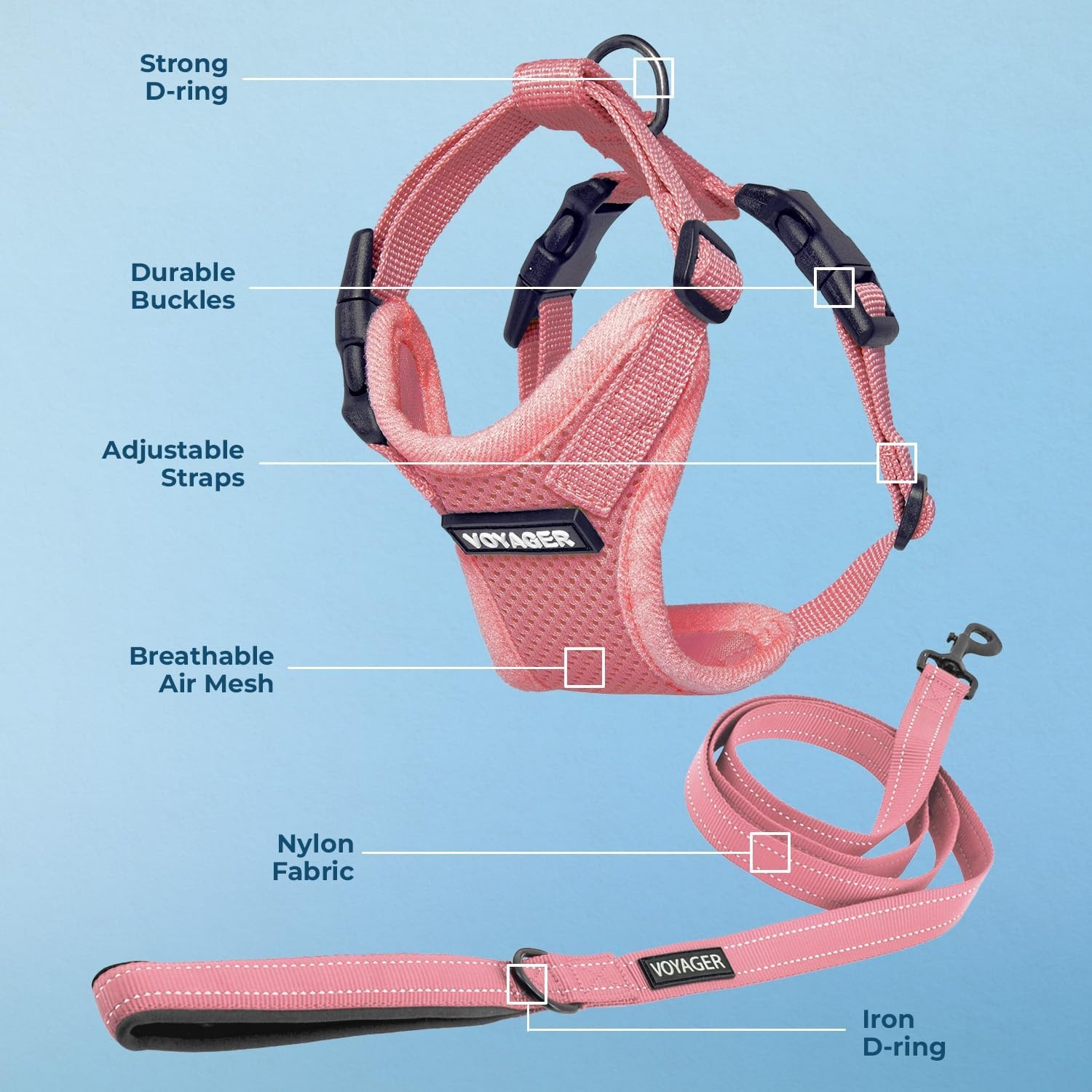 image:imageBest Pet Supplies Voyager Stepin Lock Pet Harness w Reflective Pet Leash Combo Set with Neoprene Handle 5ft Supports Small Medium and Large Breed PuppiesCats PurpleBlack Trim LHarness Leash Set Pink