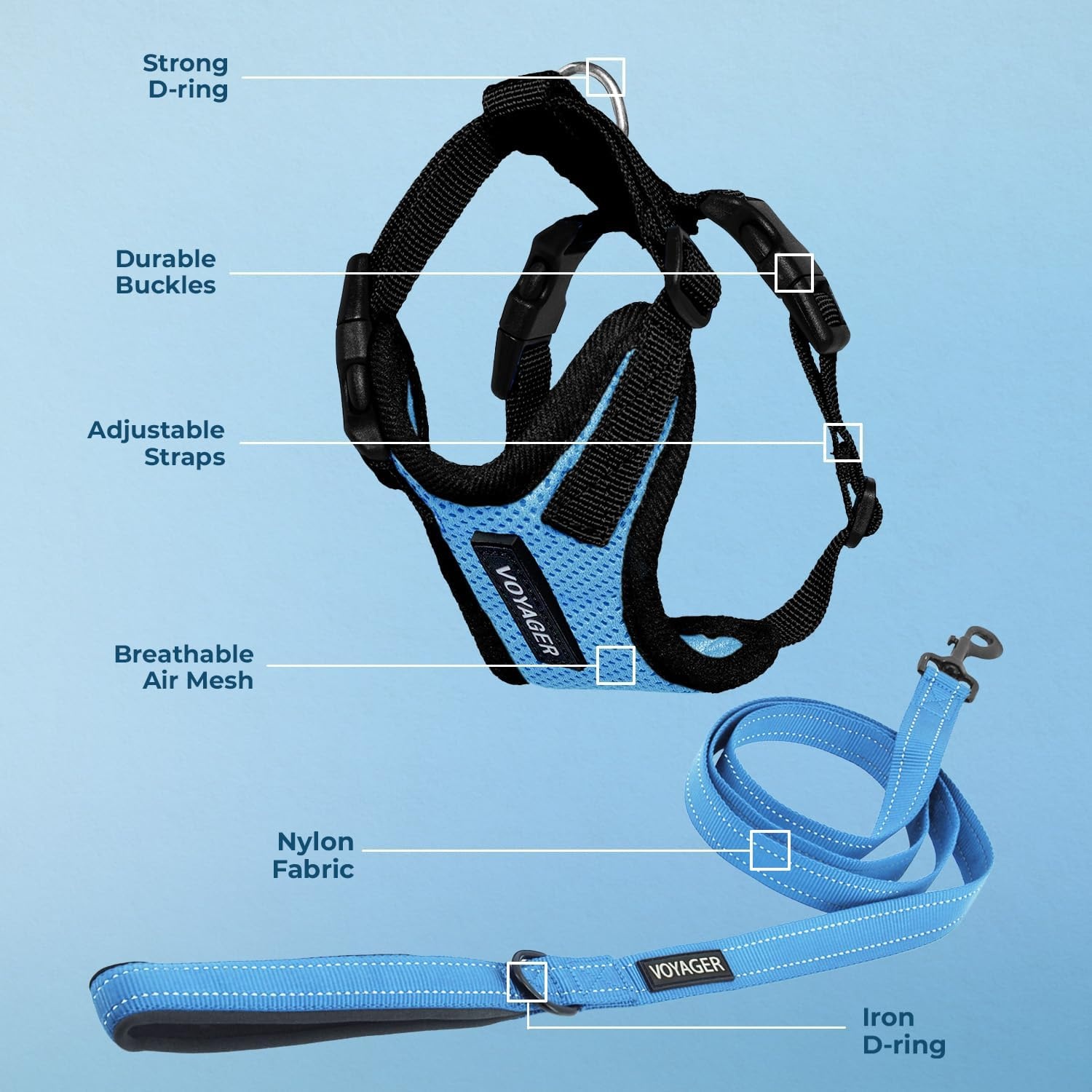 image:imageBest Pet Supplies Voyager Stepin Lock Pet Harness w Reflective Pet Leash Combo Set with Neoprene Handle 5ft Supports Small Medium and Large Breed PuppiesCats PurpleBlack Trim LHarness Leash Set Baby BlueBlack Trim