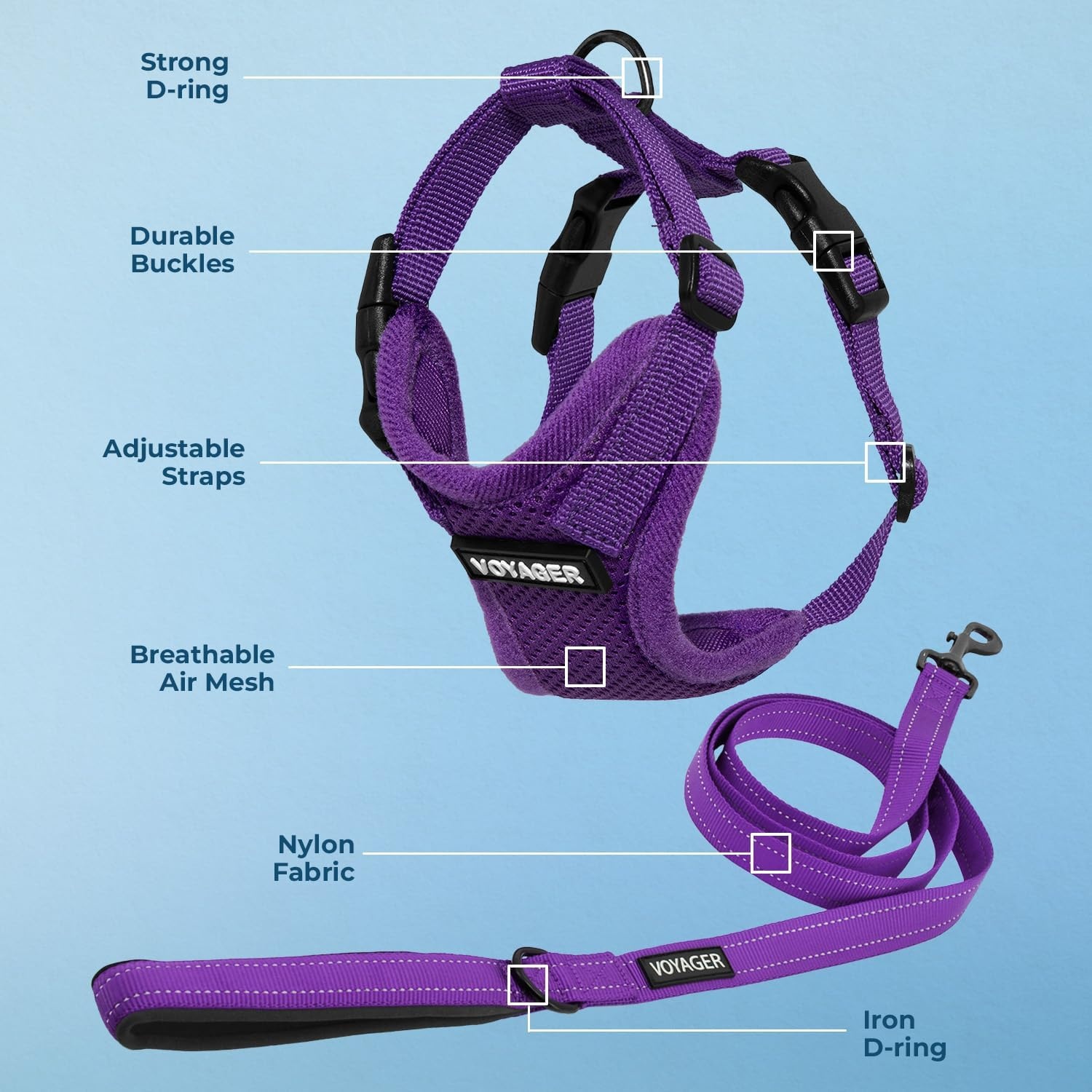 image:imageBest Pet Supplies Voyager Stepin Lock Pet Harness w Reflective Pet Leash Combo Set with Neoprene Handle 5ft Supports Small Medium and Large Breed PuppiesCats PurpleBlack Trim LHarness Leash Set Purple