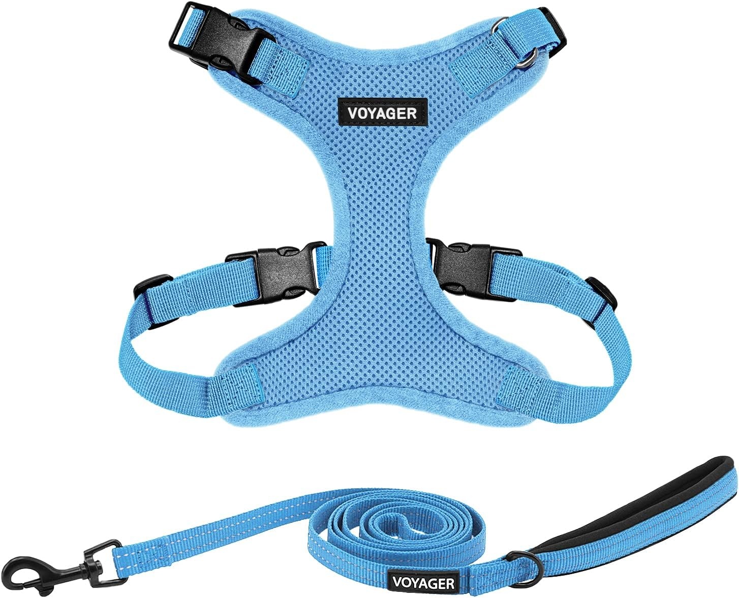 image:imageBest Pet Supplies Voyager Stepin Lock Pet Harness w Reflective Pet Leash Combo Set with Neoprene Handle 5ft Supports Small Medium and Large Breed PuppiesCats PurpleBlack Trim LHarness Leash Set Baby Blue