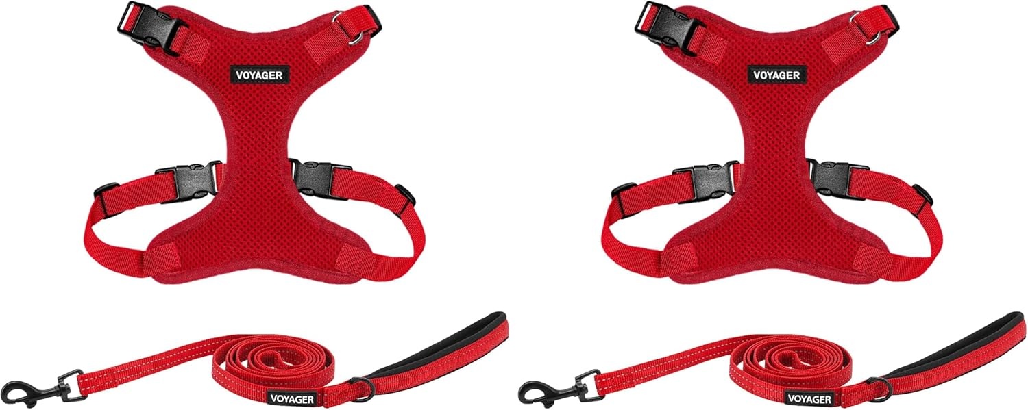image:imageBest Pet Supplies Voyager Stepin Lock Pet Harness w Reflective Pet Leash Combo Set with Neoprene Handle 5ft Supports Small Medium and Large Breed PuppiesCats PurpleBlack Trim LHarness Leash Set Red